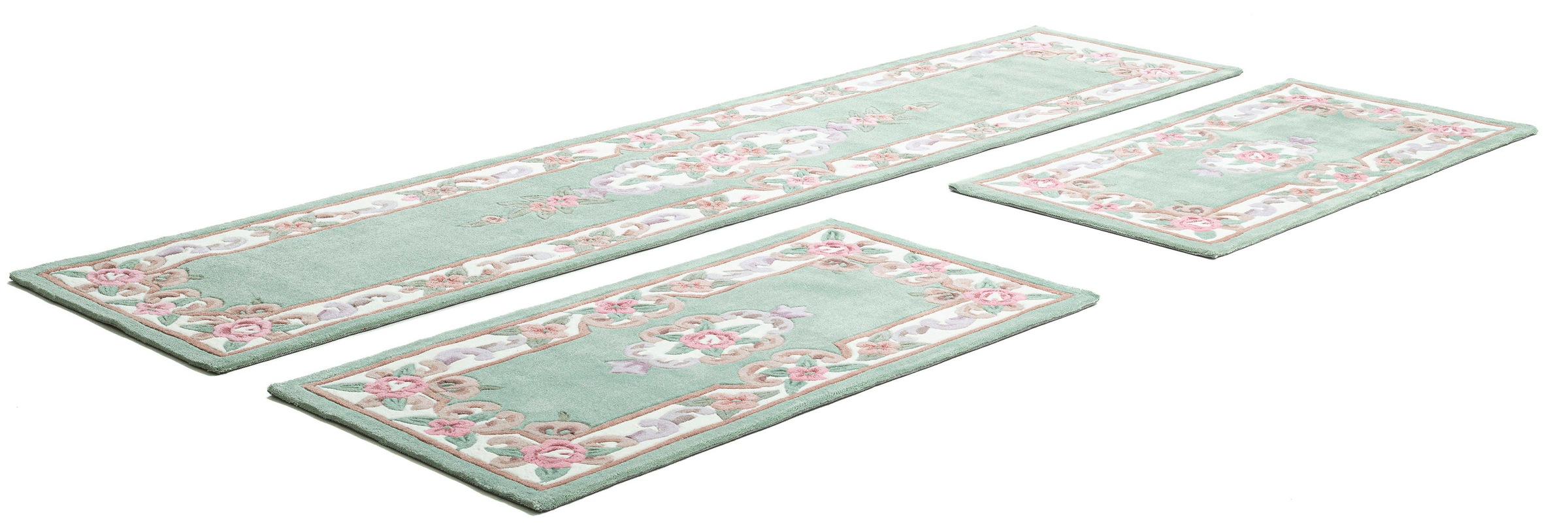 Bettumrandung THEKO "Ming" Gr. 14, grün, H:14mm, Obermaterial: 100% Polyacryl, Bettumrandungen, Bettvorleger, Läufer-Set, hochwertiges Acrylgarn, florales Design 2