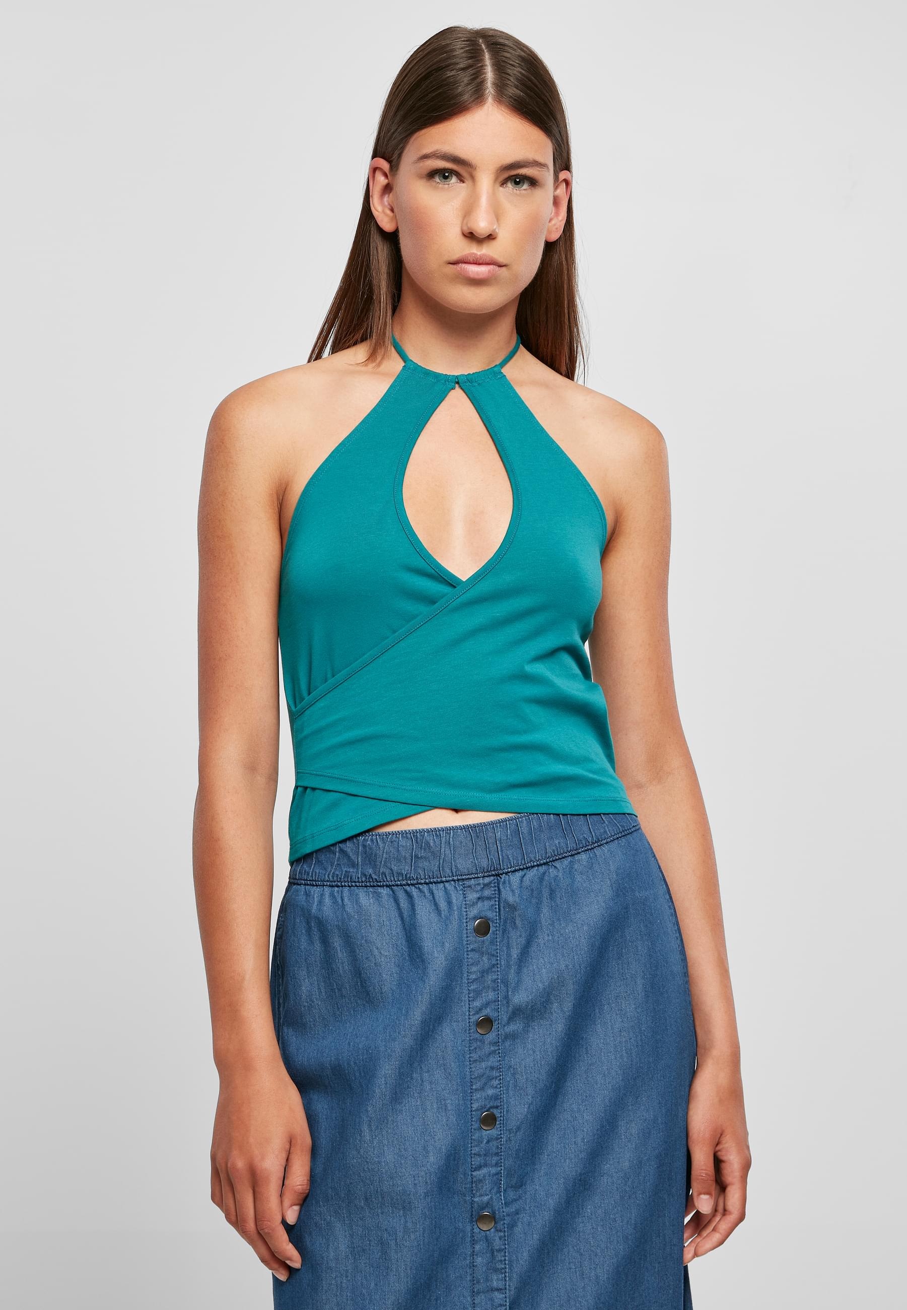 URBAN CLASSICS Muskelshirt »Urban Classics Damen Ladies Short Wraped Neckholder Top«, (1 tlg.)