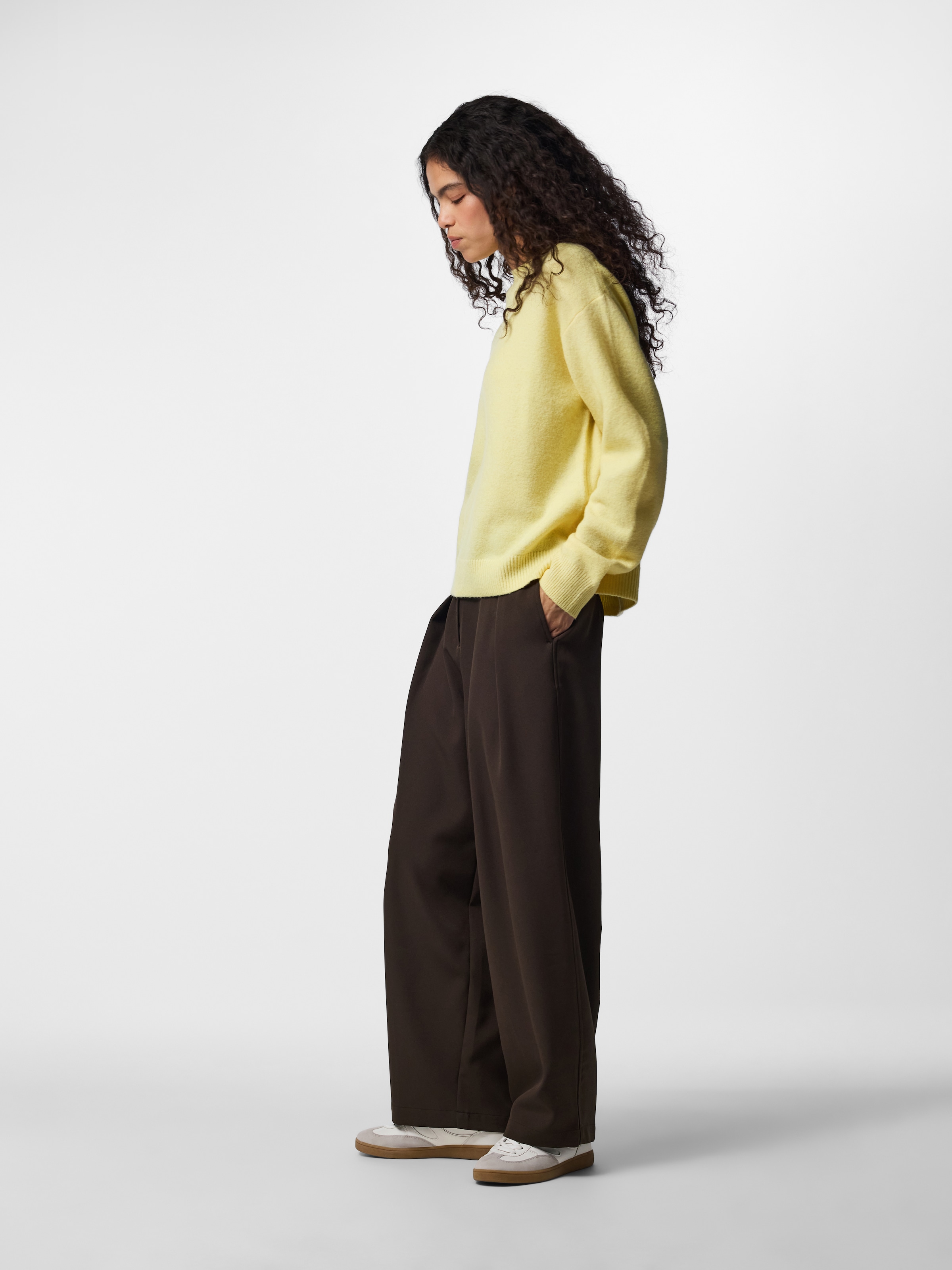 pieces Rundhalspullover »PCSALLY LS O-NECK KNIT NOOS BC« Materialmix