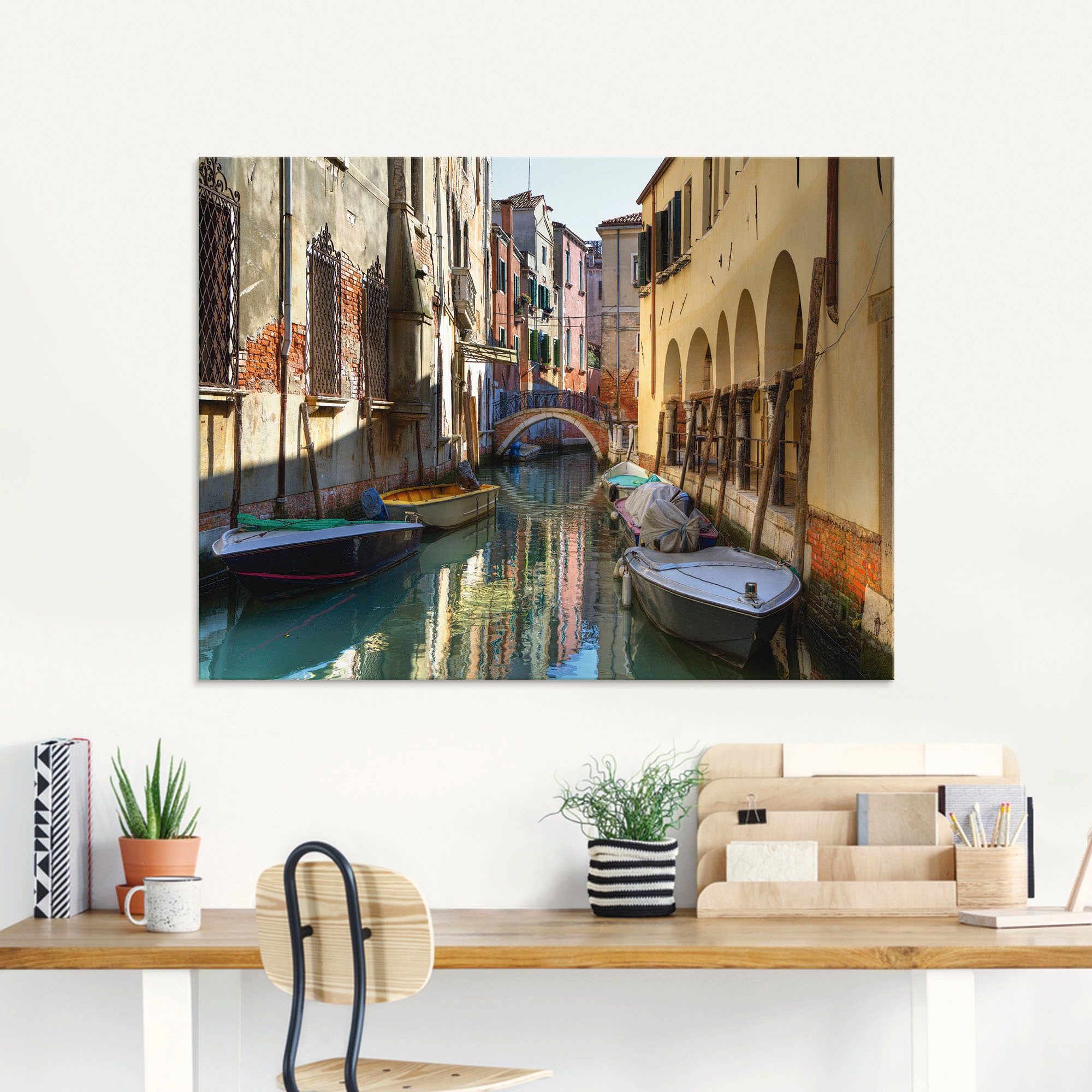 Thumbnail - Artland Glasbild "Boote auf Kanal in Venedig" Italien 1 Stk. tlg. in verschiedenen Größen