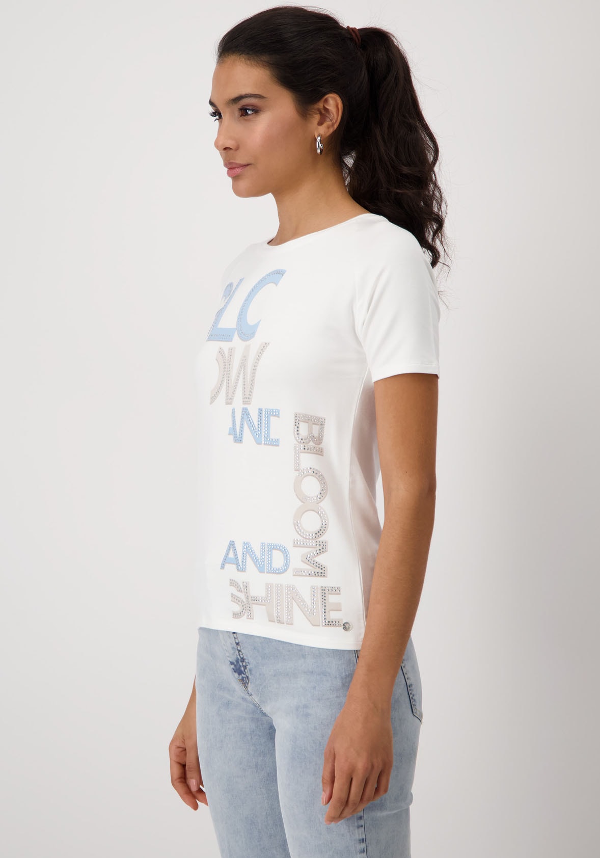Monari Rundhalsshirt, mit Buchstabendruck und Glitzersteinchen