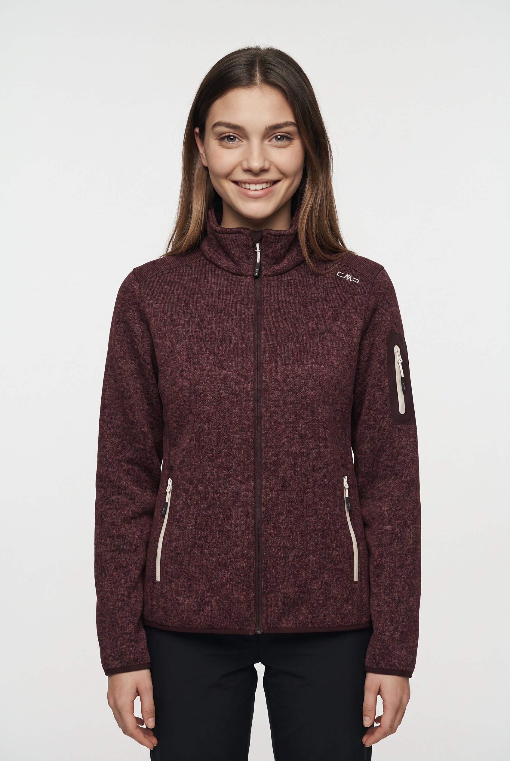 CMP Strickfleecejacke "KNITTED MELANGE FLEECE WOMAN JACKET" mit Reißverschluss, wasserabweisend, windabweisend, wärmeisolierend