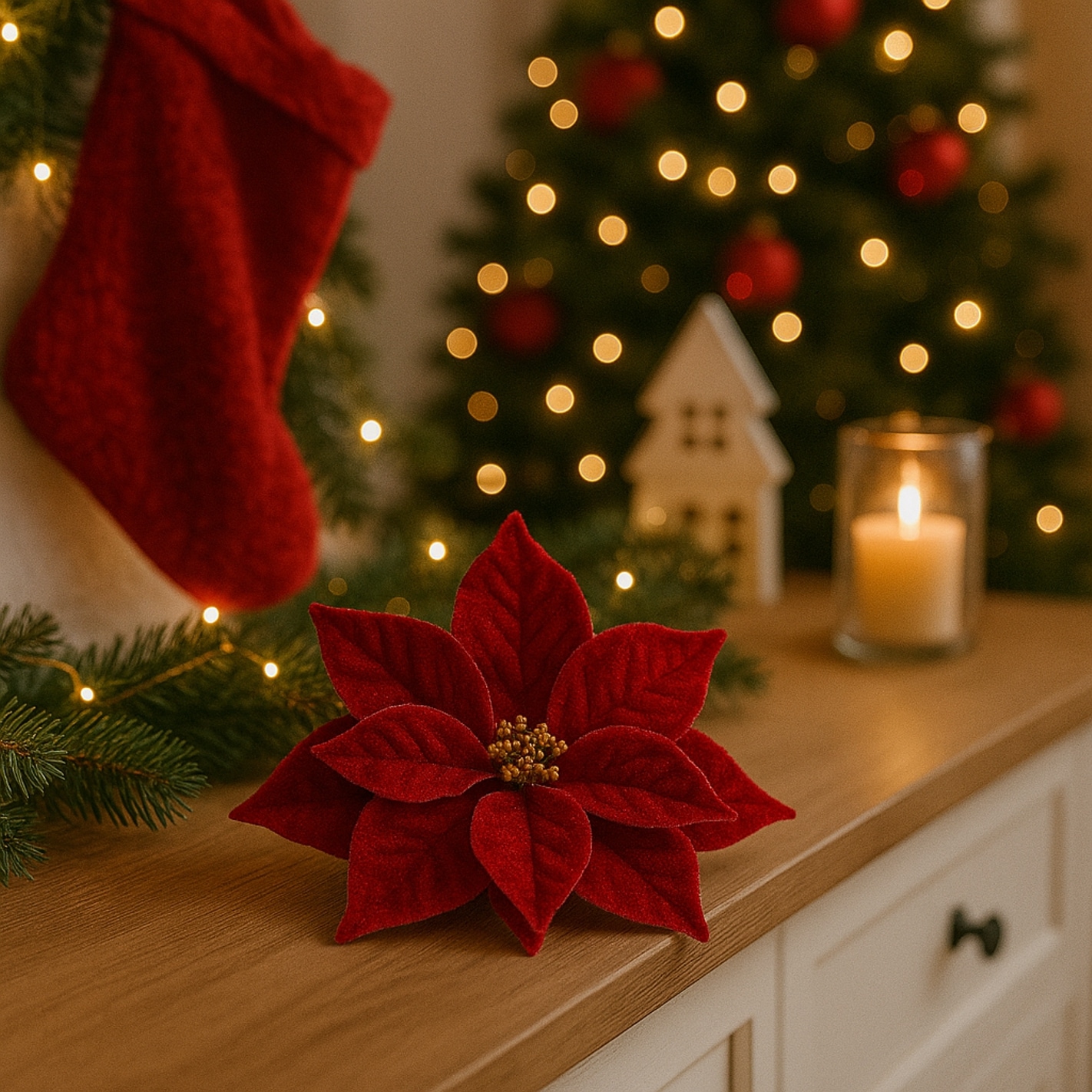 I.GE.A. Kunstblume »Samt-Poinsettia« auf Clip, 3er Set Dekoblume Christstern Weihnachtsblume Dekoblume