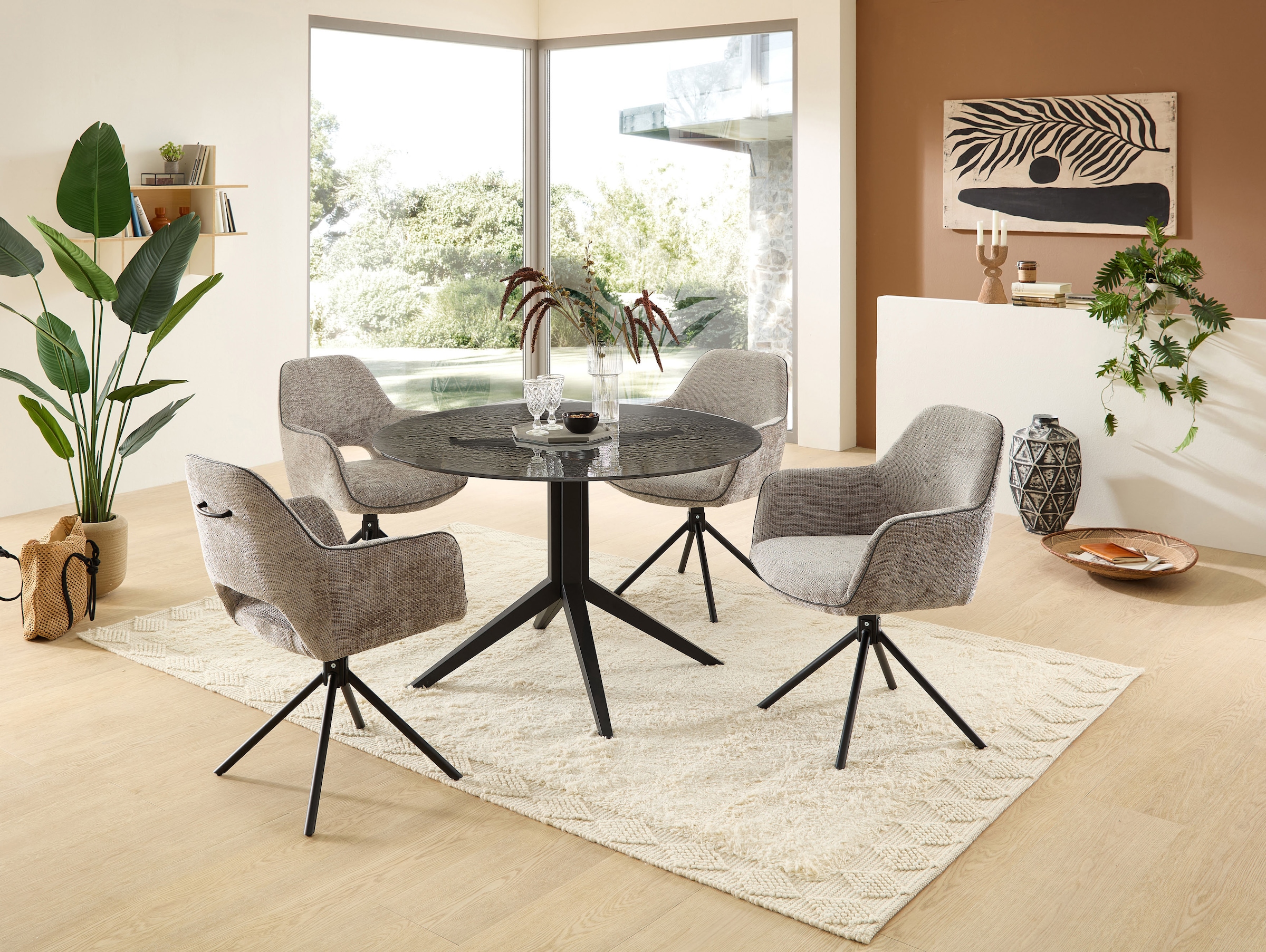 Stolkom Esstisch »Leano Glastisch rund schwarz, Esszimmertisch BxH 110x76 cm«, Sicherheitsglas Bruchsicher, Water Ripple Effekt schwarz getönt
