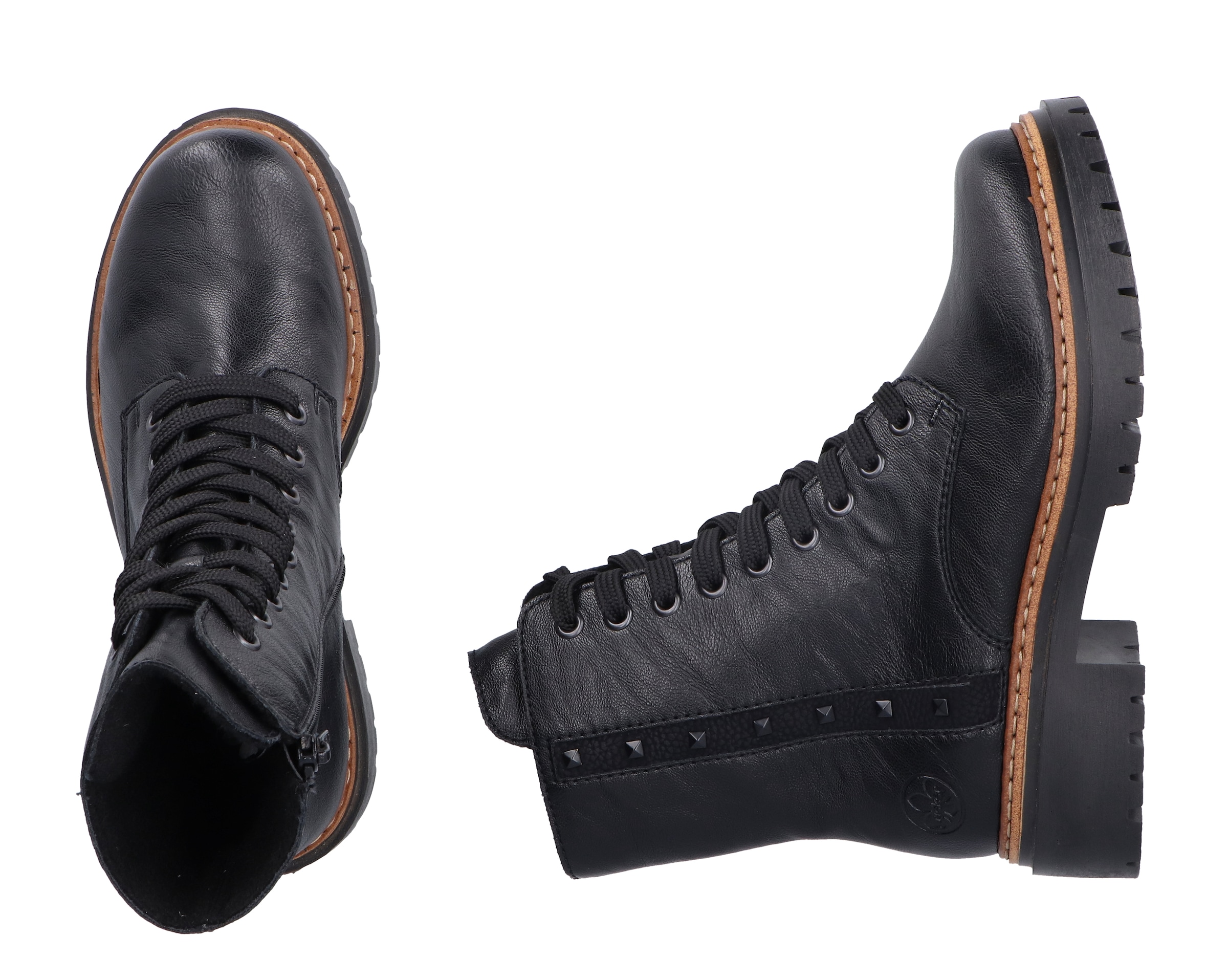 Rieker Schnürstiefelette, Schnürboots, Blockabsatz, Innenreißverschluss und Nietenverzierung