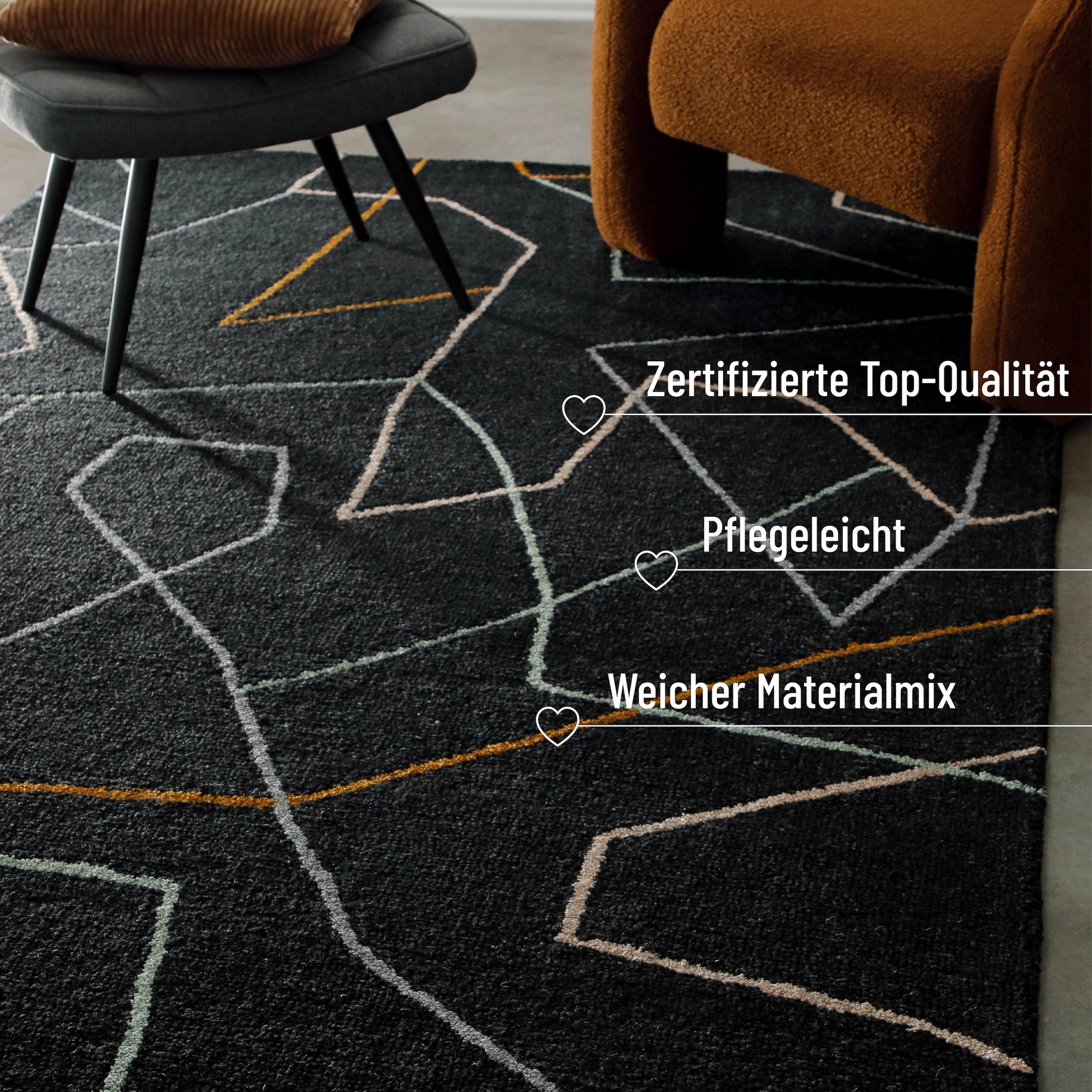 Wecon home Teppich »Nox«, rechteckig, 6 mm Höhe, Wollteppich, abstrakt, hochwertig, handgetuftet, robust, modern