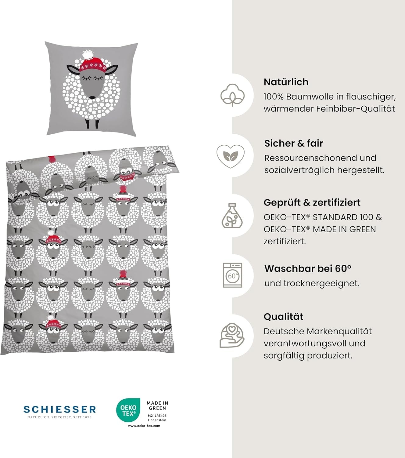Schiesser Bettwäsche »Sippa aus weicher Baumwolle lädt zum Schäfchenzählen ein« 2 Stk. Made in Green