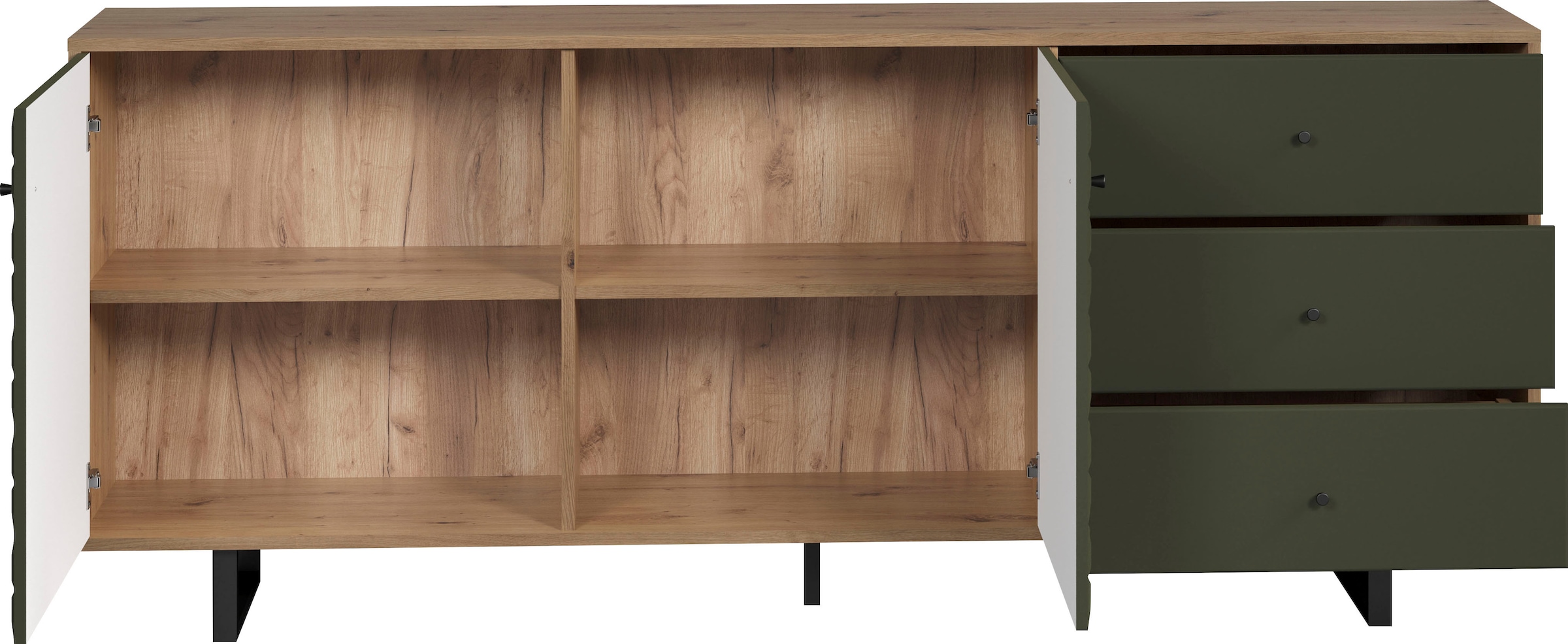 Home affaire Sideboard »Ferretti« Wohnzimmerkommode mit besonderer Fräsung und Füße/Griffe aus Metall