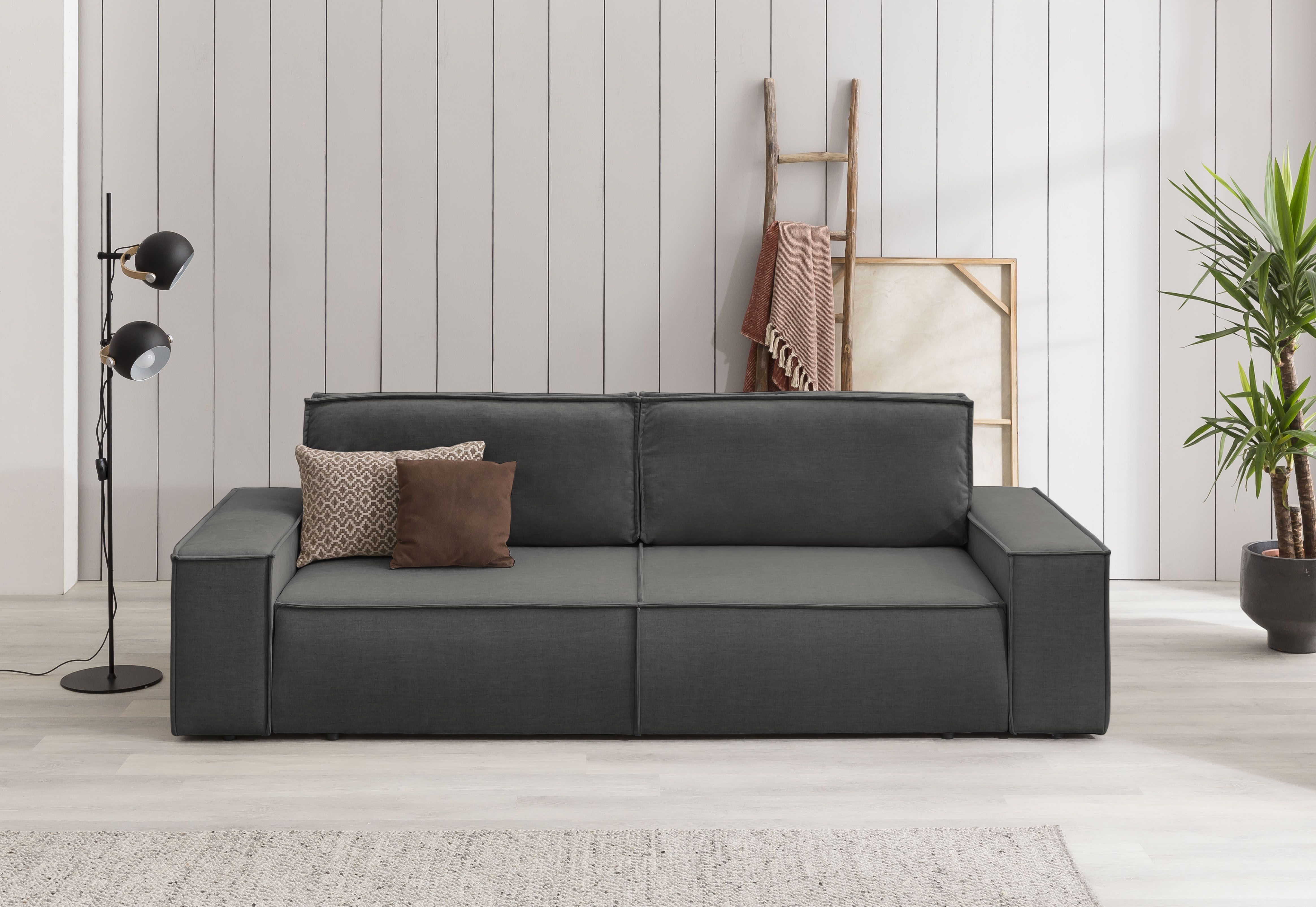 OTTO home 3-Sitzer "SHERWOOD Samtvelours Schlafsofa (257cm)" Schlaffunktion mit Bettkasten (ca. 136/200cm)