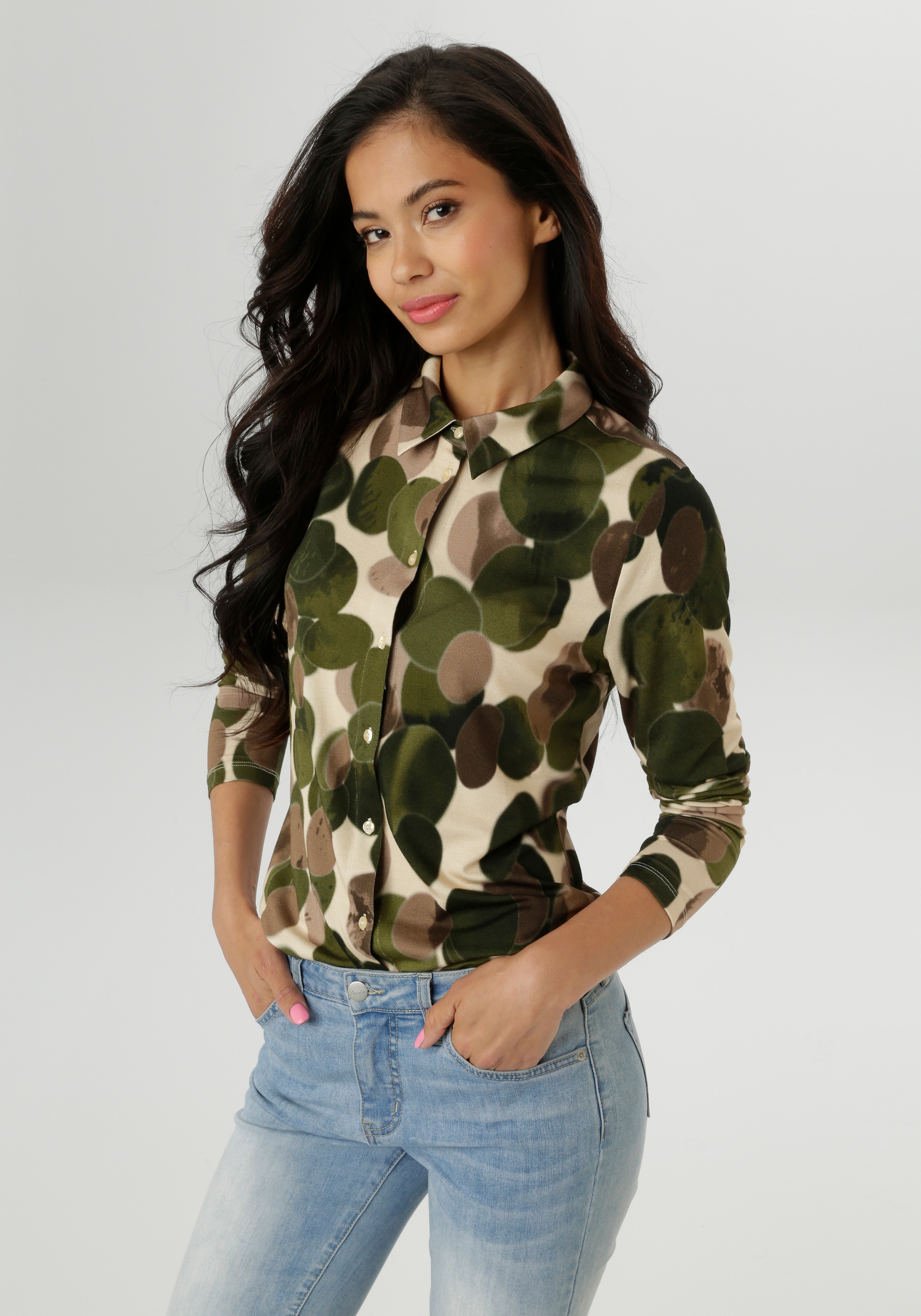 Aniston SELECTED Hemdbluse mit in sich verlaufenden Kreisen Allover günstig online kaufen