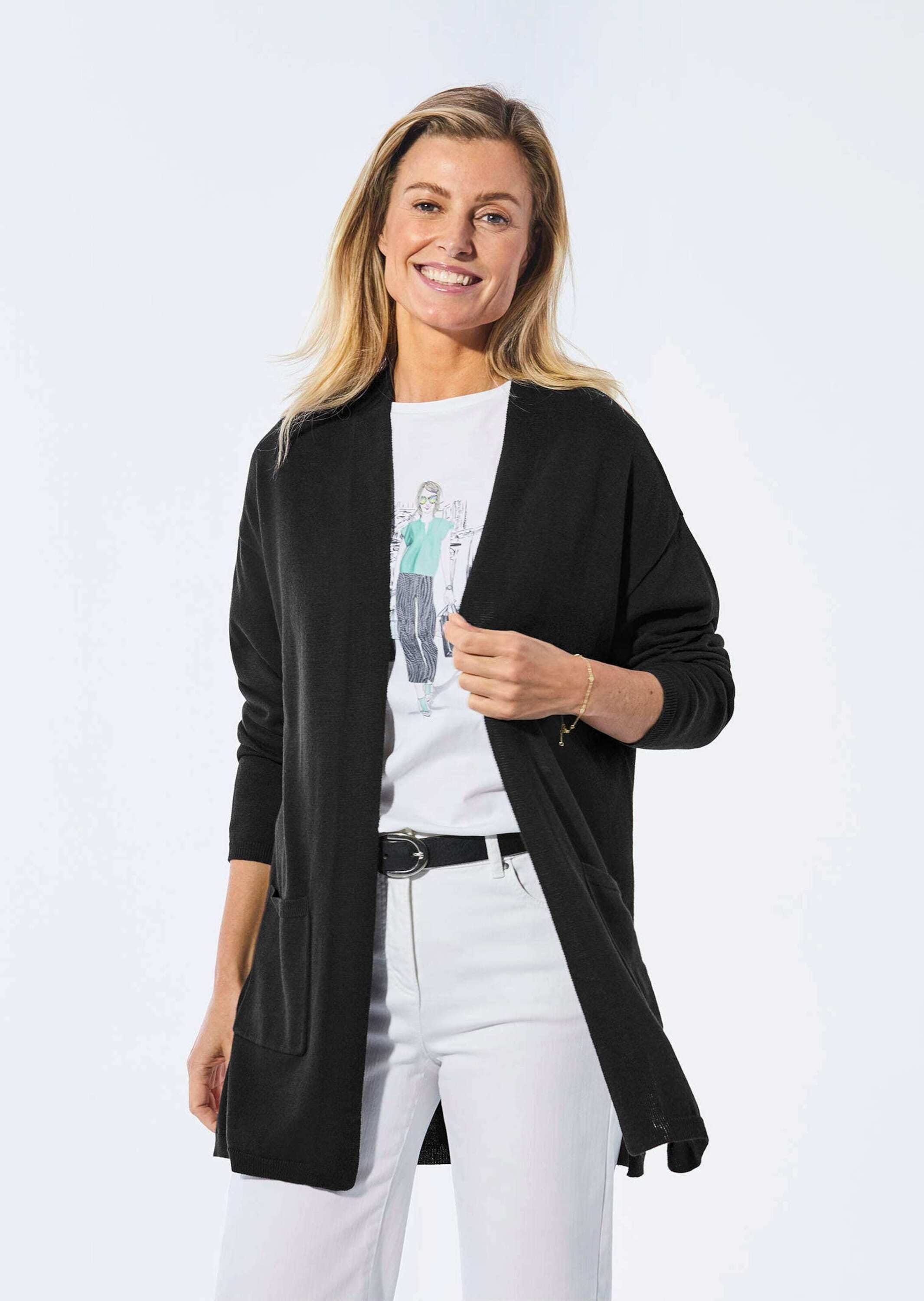 GOLDNER Strickjacke »Longstrickjacke Longstrickjacke mit aufgesetzten Taschen«