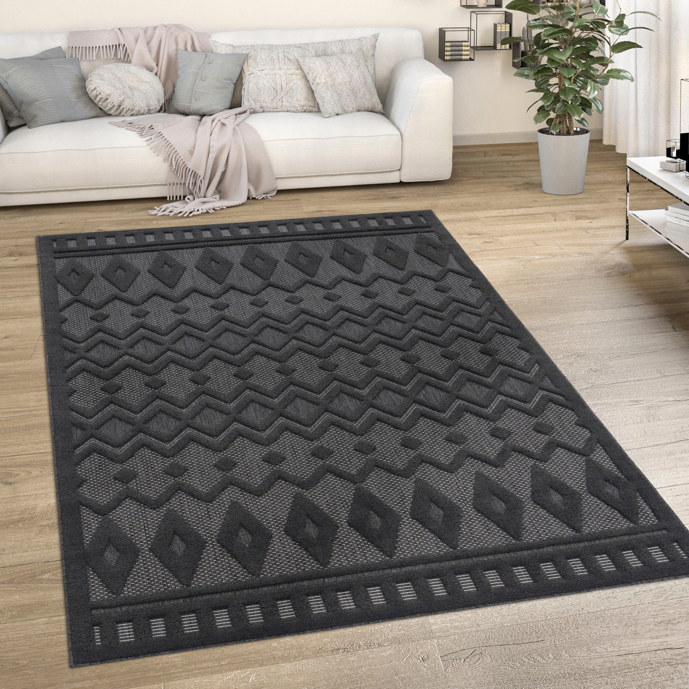 Paco Home Teppich »233-82-Livorno 671«, rechteckig, Uni-Farben, Scandi, Rauten  Muster, Hoch-Tief Effekt, Outdoor geeignet | BAUR | Kurzflor-Teppiche