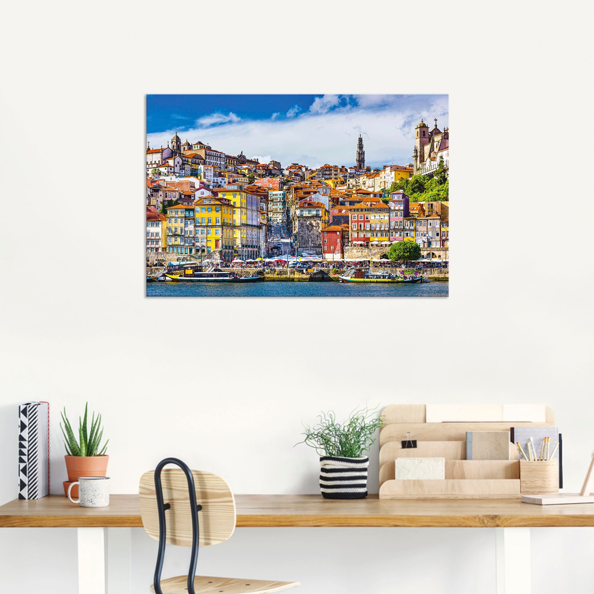 Black Friday Artland Wandbild »Farbiges Panorama Porto«, Bilder von Europa,  (1 St.), als Alubild, Leinwandbild, Wandaufkleber oder Poster in versch.  Größen | BAUR