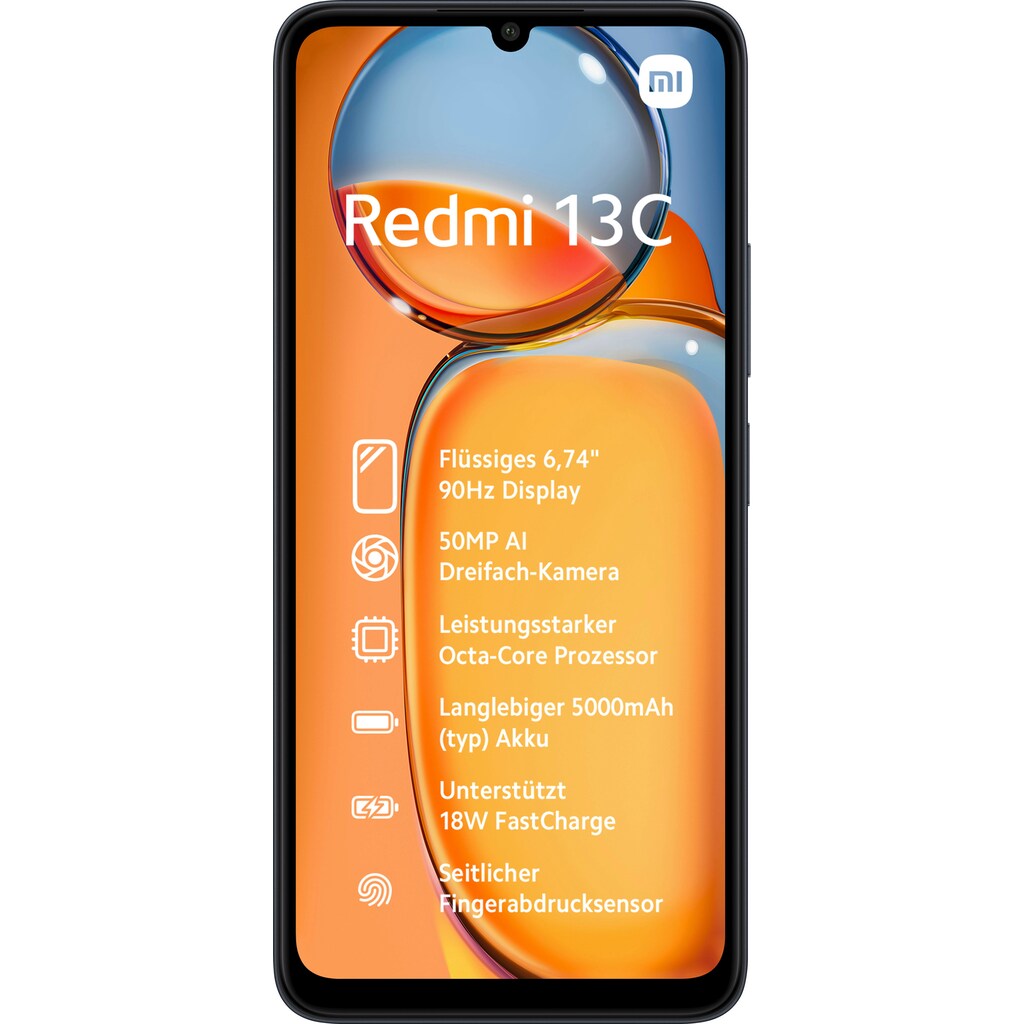 Xiaomi Smartphone »Redmi 13C 4GB+128GB«, Schwarz, 17,1 cm/6,74 Zoll, 128 GB Speicherplatz, 50 MP Kamera