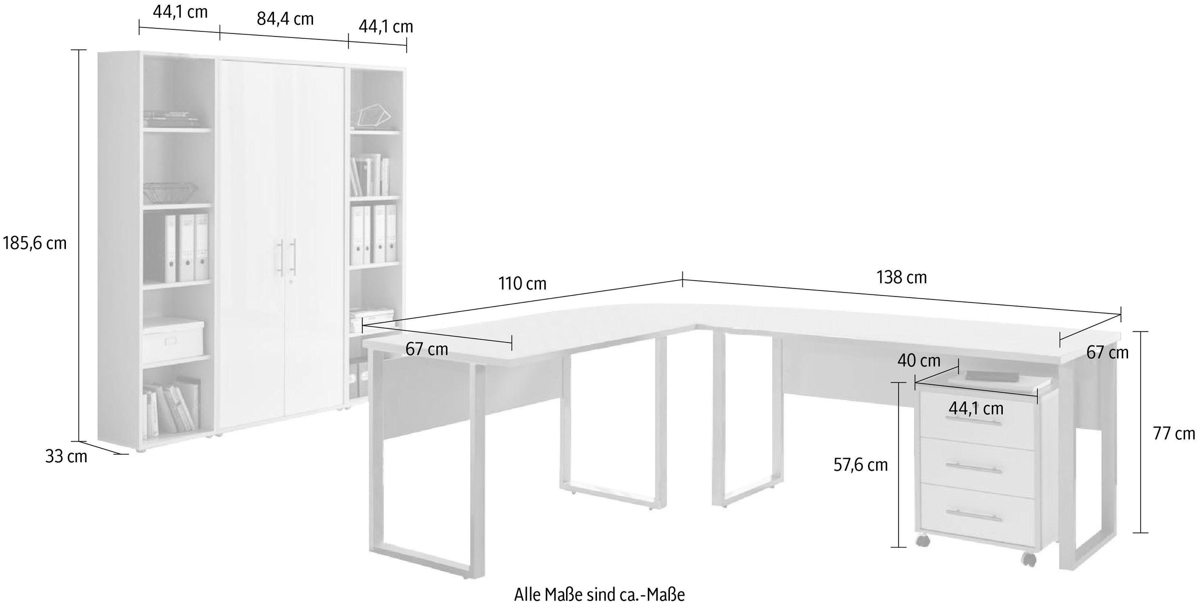 BMG Möbel Büro-Set »Tabor Office 3«, (Set, 6 tlg.)