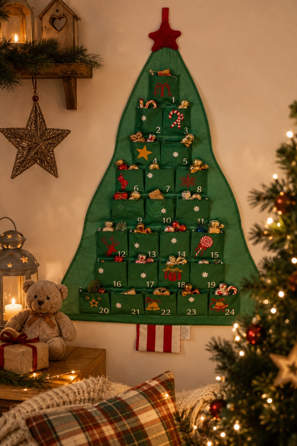 OTTO home Adventskalender »Weihnachtsbaum mit dekorierten Taschen, wiederverwendbar« Es liegt keine Altersempfehlung vor aus Stoff, ca. 120x68cm, zum Hängen an Türen und Wänden