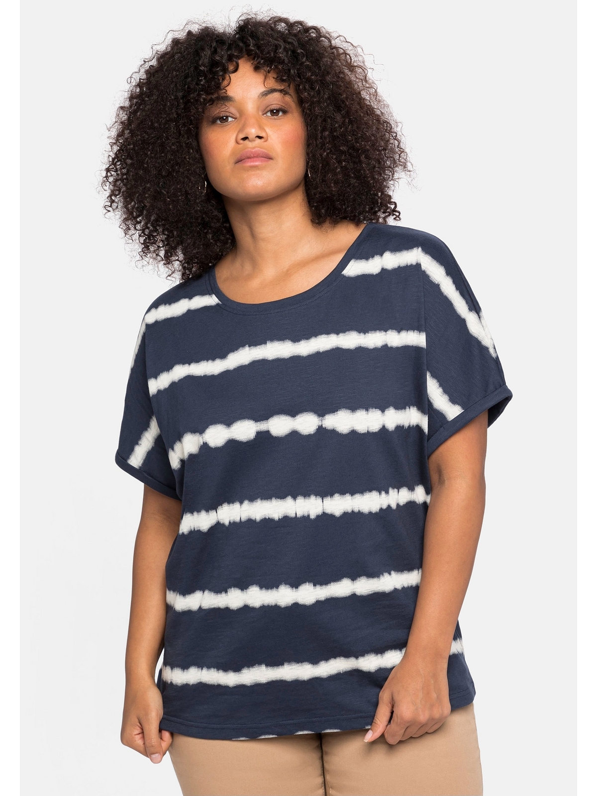 für Größen«, Batik-Look, überschnittene BAUR Sheego kaufen Schultern im »Große | T-Shirt