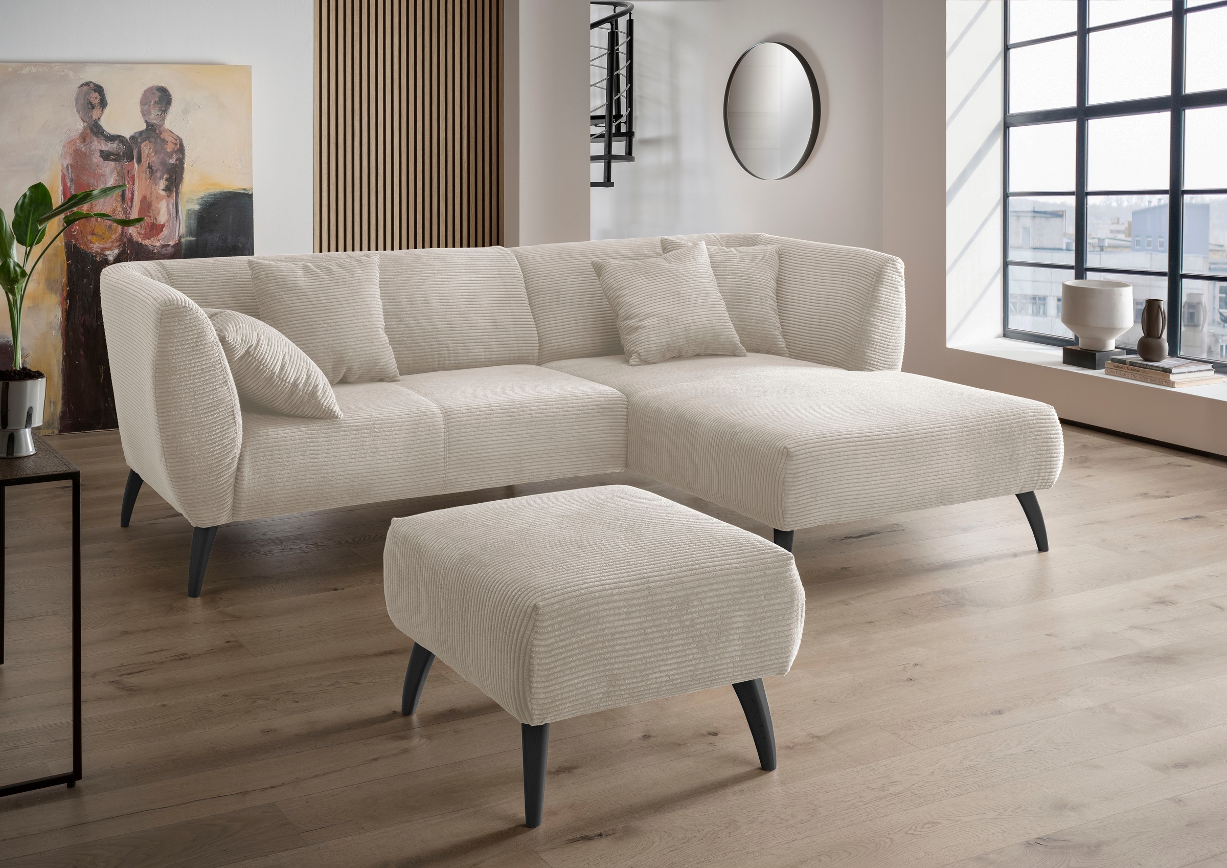 Home affaire Ecksofa "Lazio modern und bequem, schmale Armlehnen, tolle Detailverarbeitung" zwei verschiedene Fußfarben wählbar