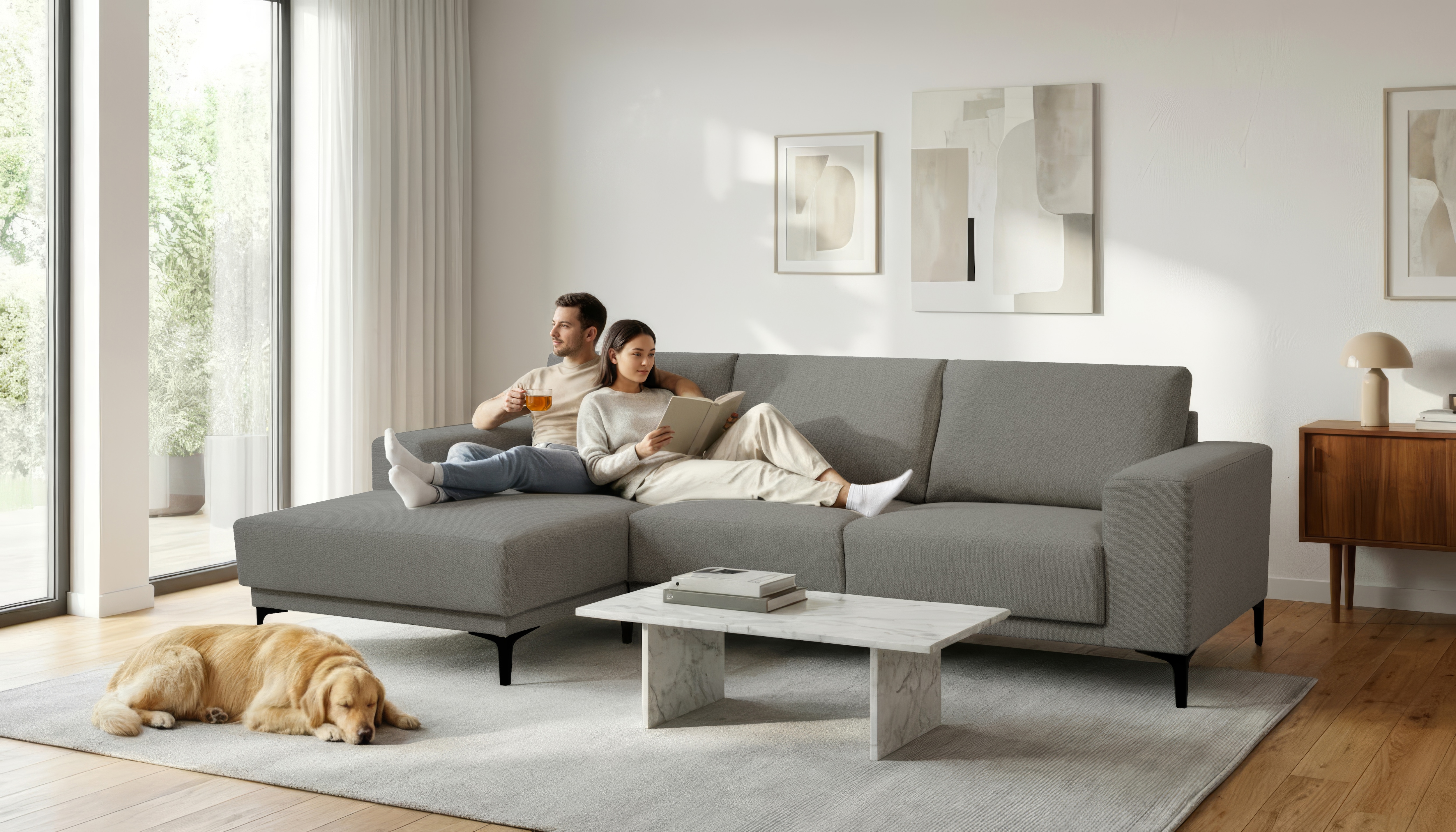 OTTO home Ecksofa "Xander, L-Form" Breite 280 cm, Soft-Touch Chenille, schwarze Metallfüße