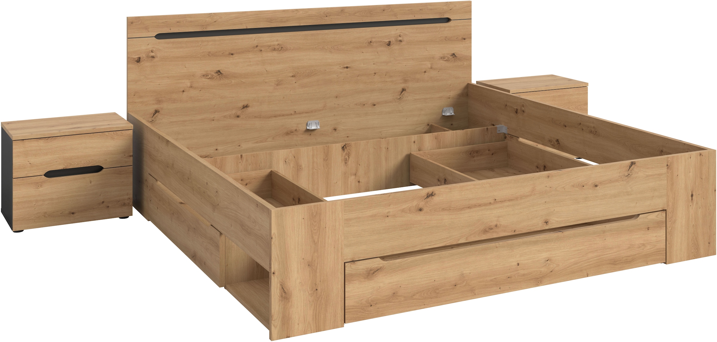 Home affaire Schlafzimmer-Set »REHAT, 3-teilig, bestehend aus: Stauraumbett & 2x Nachtkommode« TOPSELLER!, für Matratzengröße 140x200 cm, viel Stauraum, 3 Stk. tlg. Rehat, Schlafzimmerset, Bett 180x200 cm, Nachttische