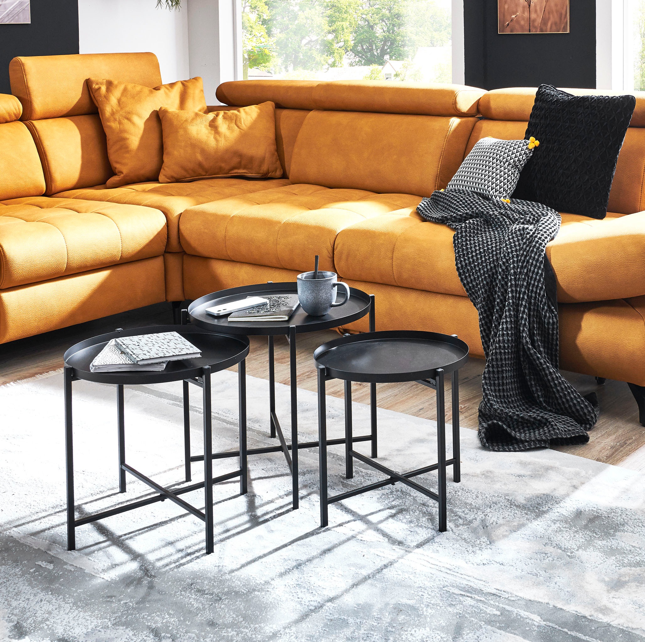 HAKU Beistelltisch »Sofatisch, Wohnzimmertisch« Set, 3er Set, 3 Stk. tlg. rund - aus Metall Schwarz - Ø/H 39/37 und 43/40 und 48/43 cm