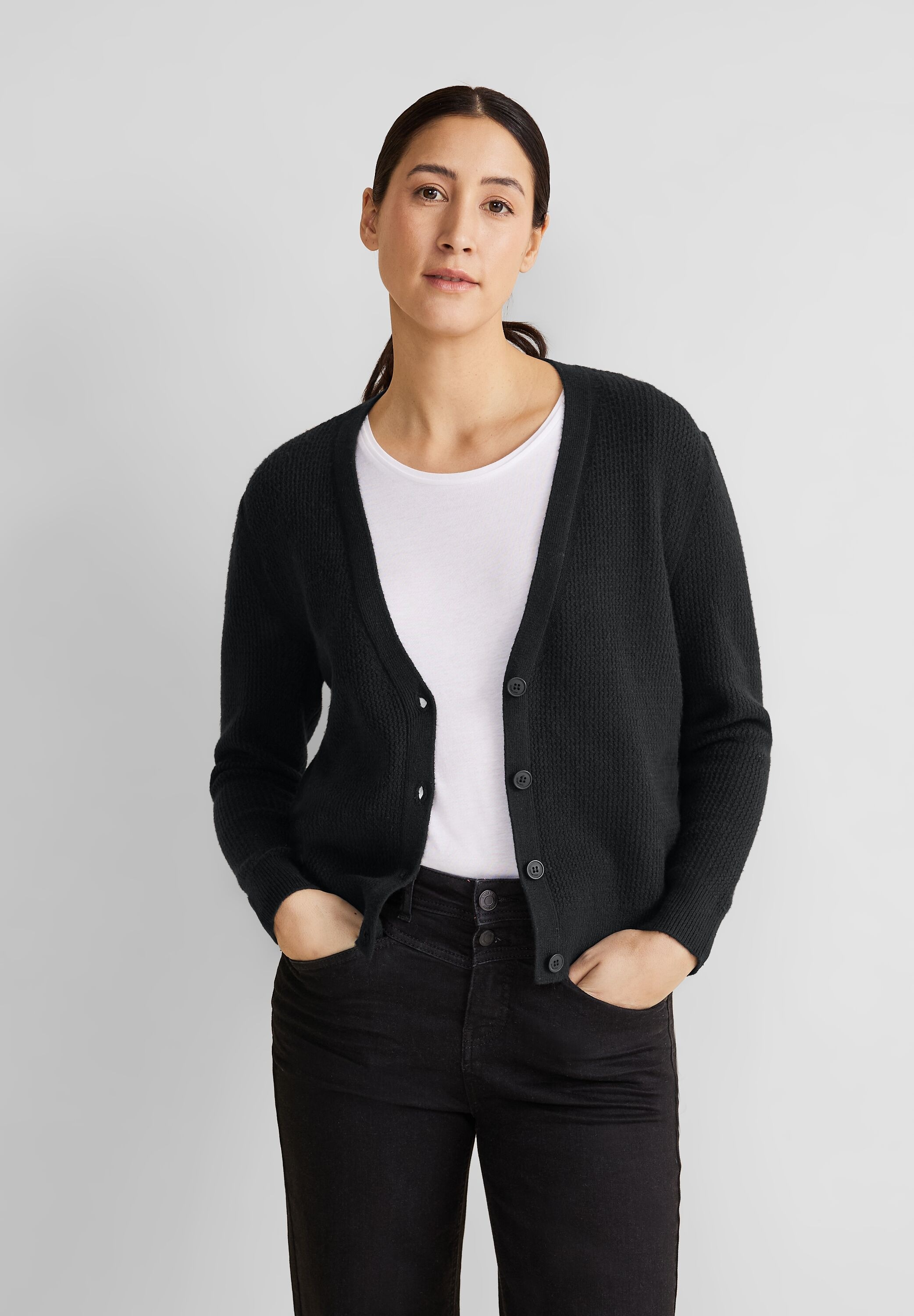 Street One Damen Kurzer Cardigan | V-Ausschnitt Mit Knopfleiste | Weicher Baumwollmix