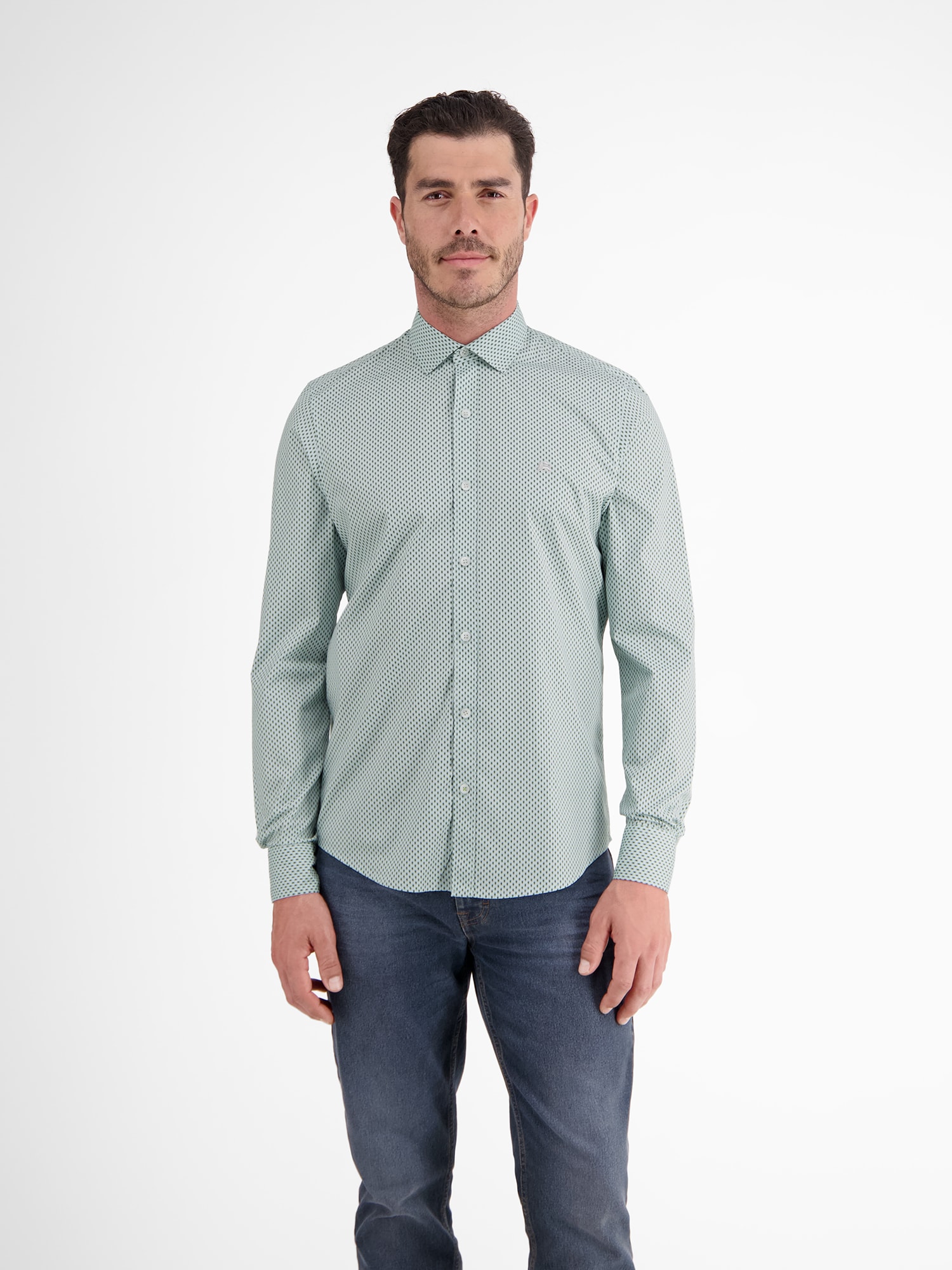LERROS Langarmhemd »Modisches Hemd mit geometrischem Muster und Haifischkragen«