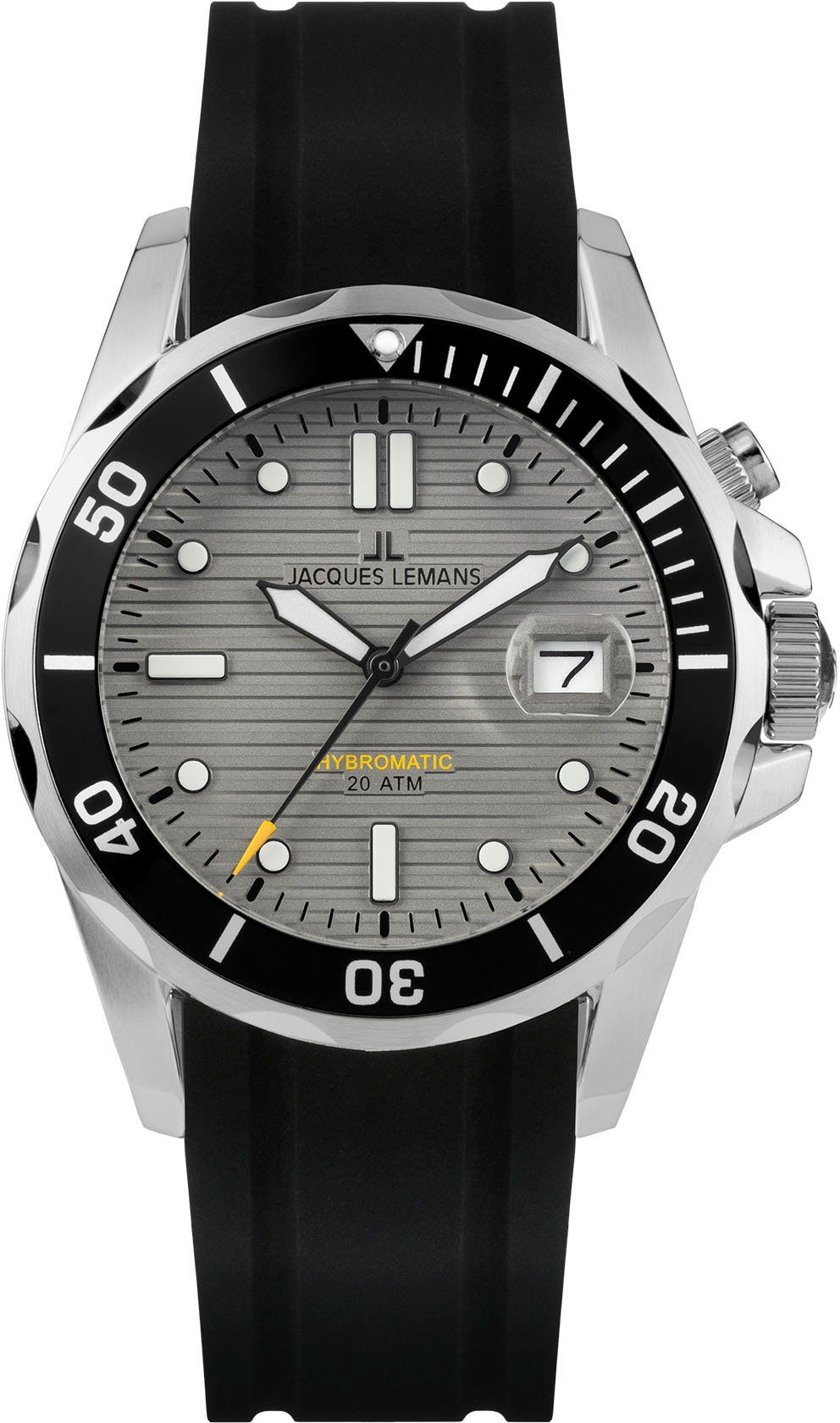 JACQUES LEMANS Herren Kineticuhr "Hybromatic", schwarz, Armbanduhren, Armbanduhr, Herrenuhr, Silikonarmband, analog, Tag