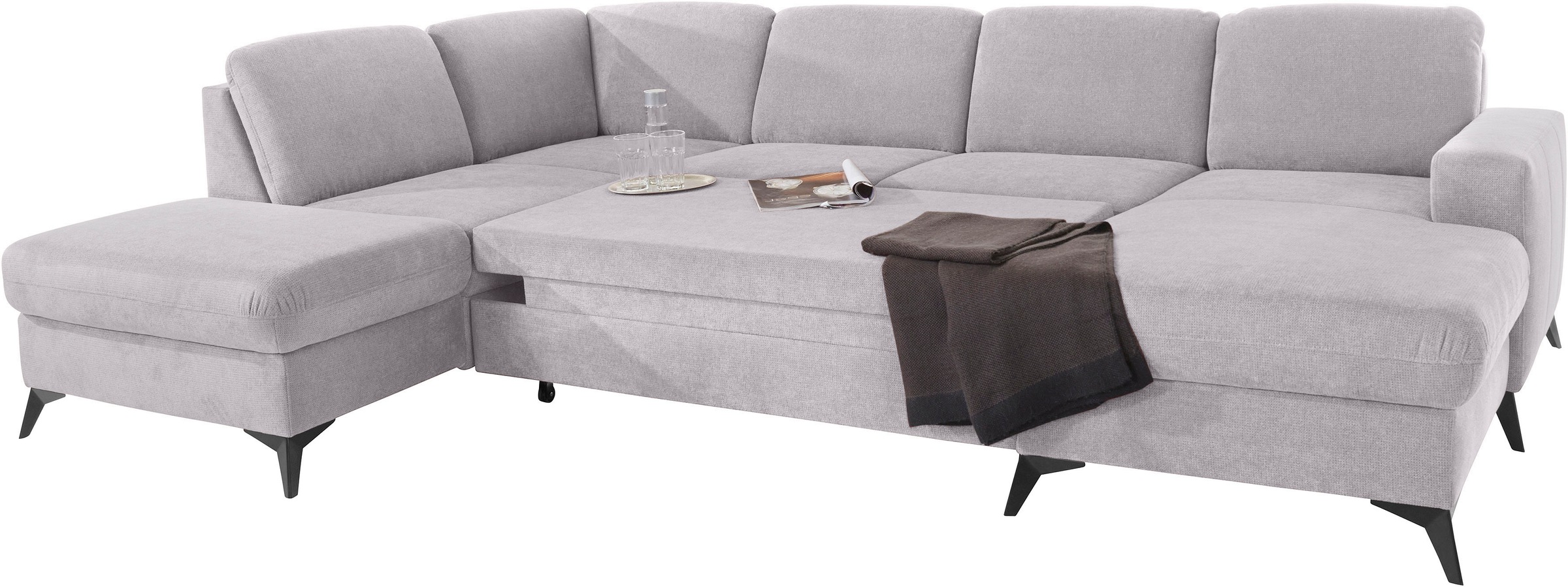 Places of Style Wohnlandschaft »Lolland U-Form«, Wahlweise mit Bettfunktion und Stauraum, auch mit abwischbarem Bezug