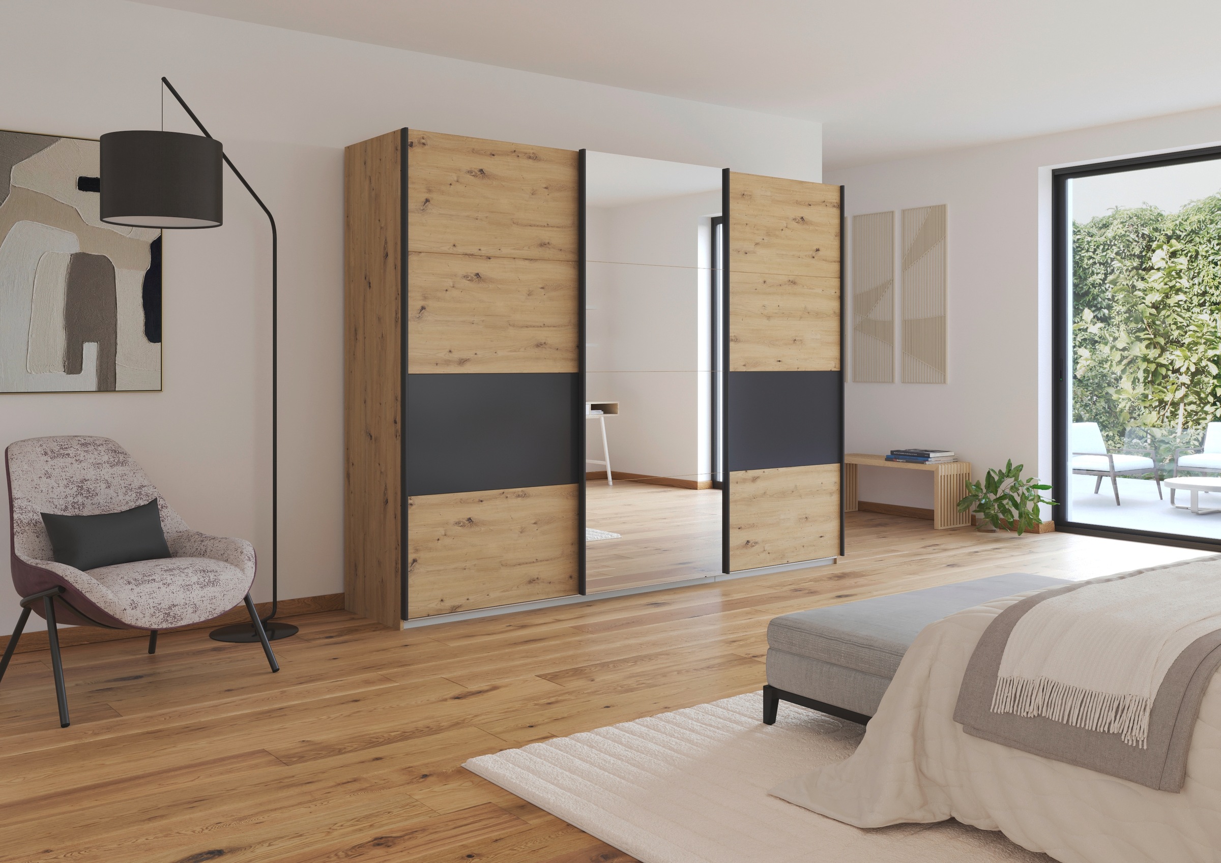 rauch Schwebetürenschrank »Schwebetürenschrank Kleiderschrank Schrank Garderobe CORTONA«, inkl. Inneneinteilung, 2 Stoffboxen und zusätzlichen Einlegeböden