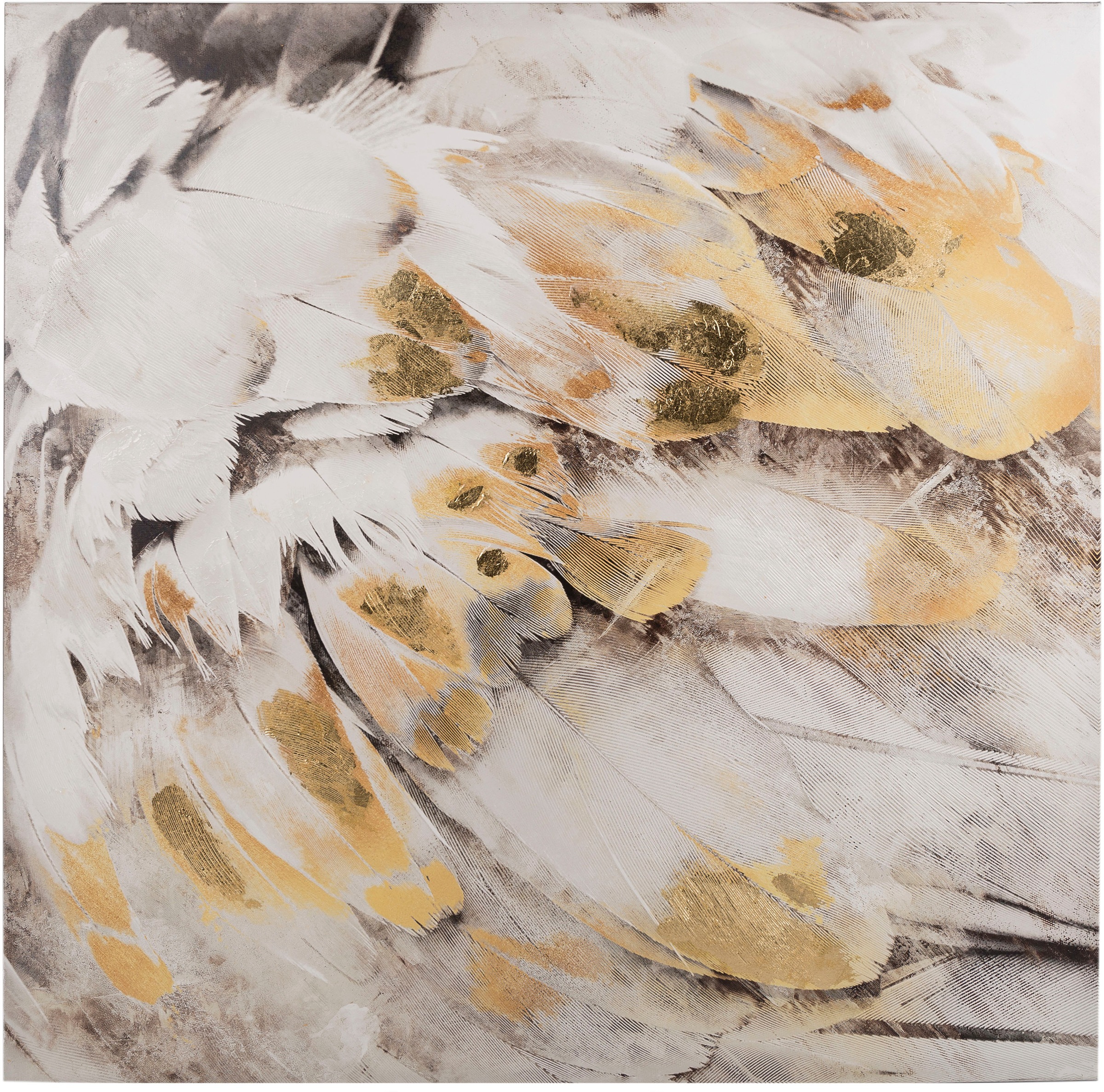 Home affaire Ölbild "Feder, goldfarben", Gemälde, 100x100 cm, Wohnzimmer günstig online kaufen