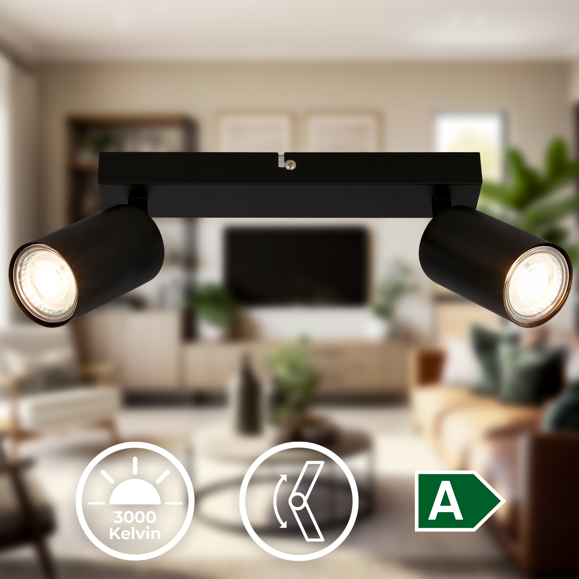 B.K.Licht Deckenstrahler »BK_DS1629 EEK A LED Deckenlampe, Schwenkbar, Deckenspot«, 2 flammig, Leuchtmittel GU10 | LED wechselbar, Inkl. 2x GU10, 3.000 K, 450Lm, 2W, 15,5 x 5,5 x 25,5 cm, Schwarz