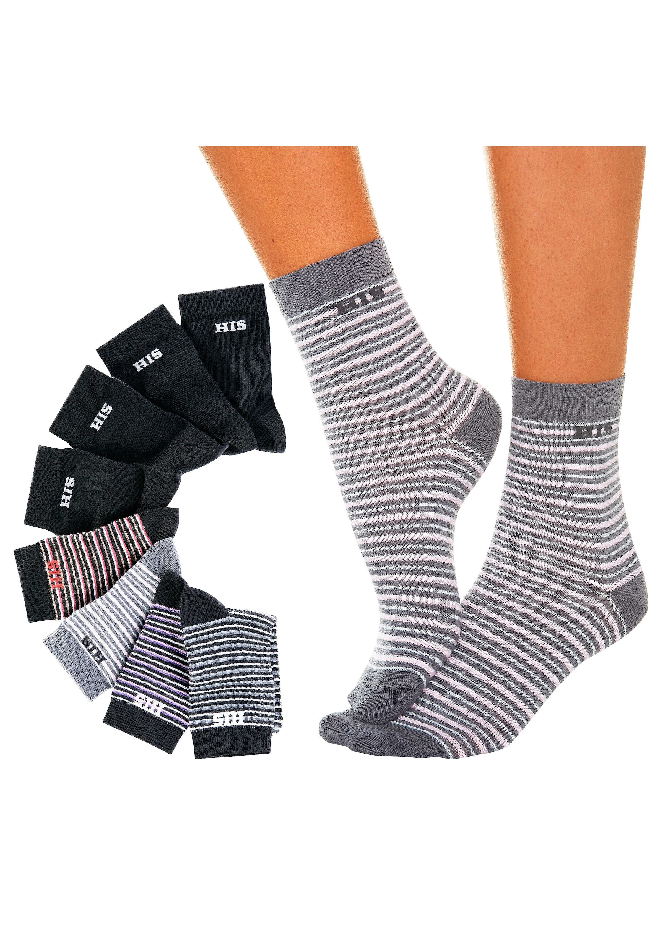 H.I.S Socken, (Set, 8 Paar), geringelt und unifarben