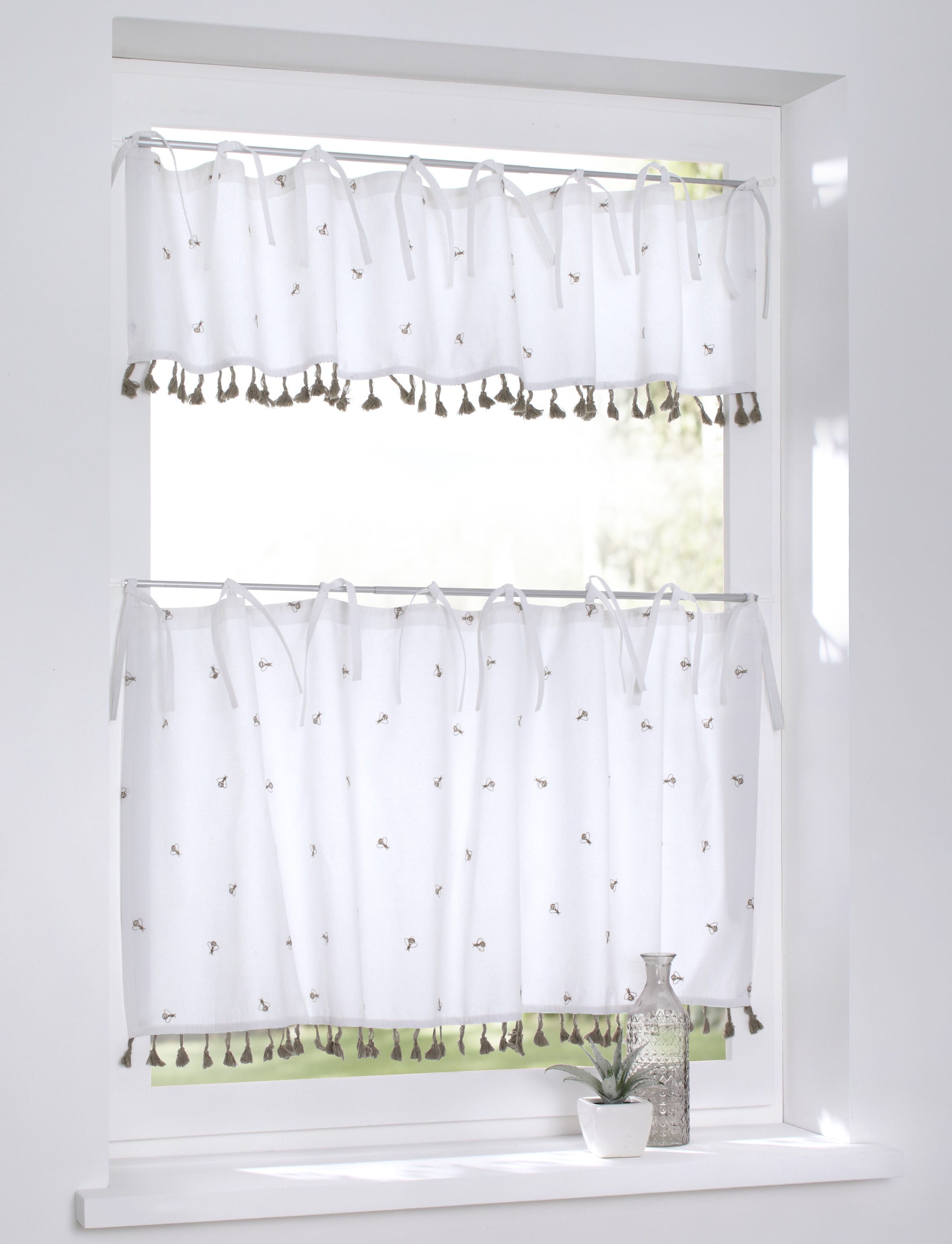 Kutti Scheibengardine "Honey" Bindebänder 1 Stk. tlg. Kurzgardine, Baumwoll günstig online kaufen