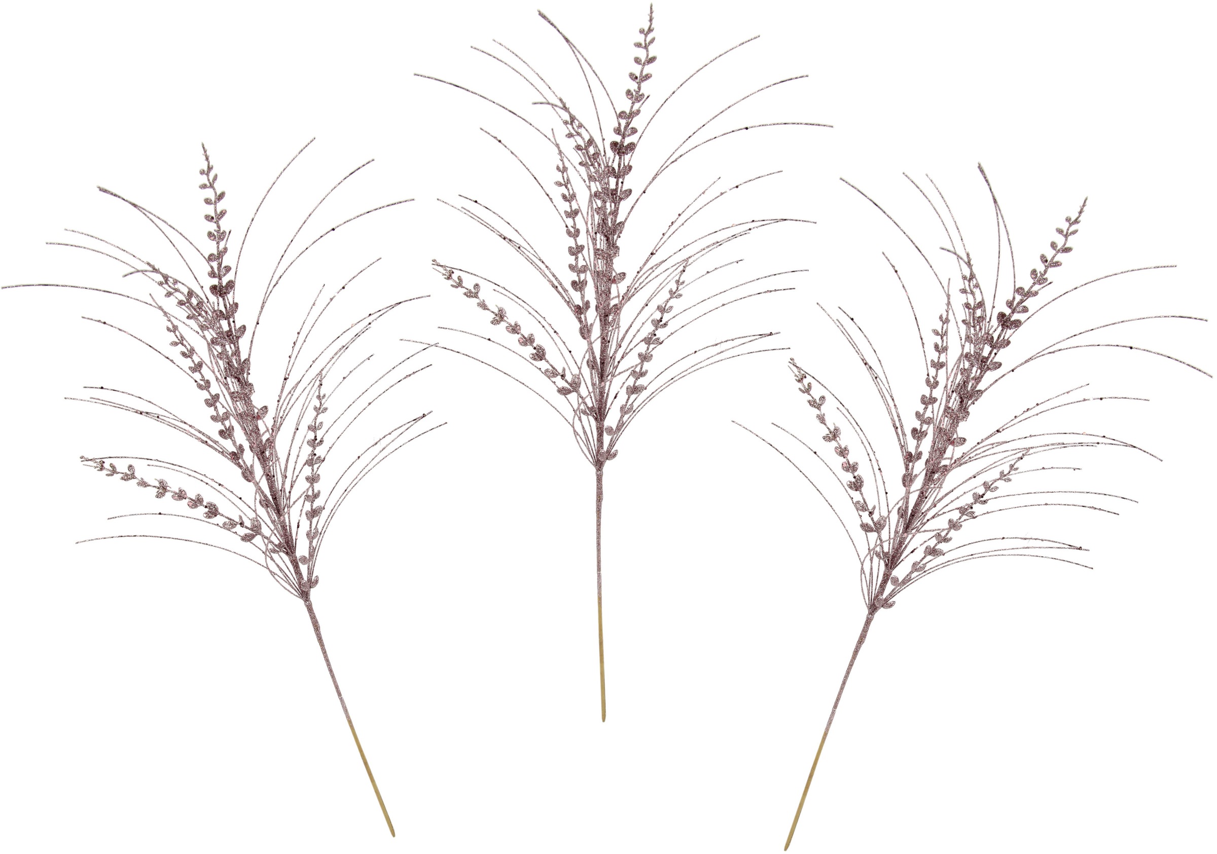 I.GE.A. "Kunstzweig, künstlicher Weihnachtszweig mit Blätter" mit Glitzer und Dekosteinen, 3er Set, Weihnachtsdeko