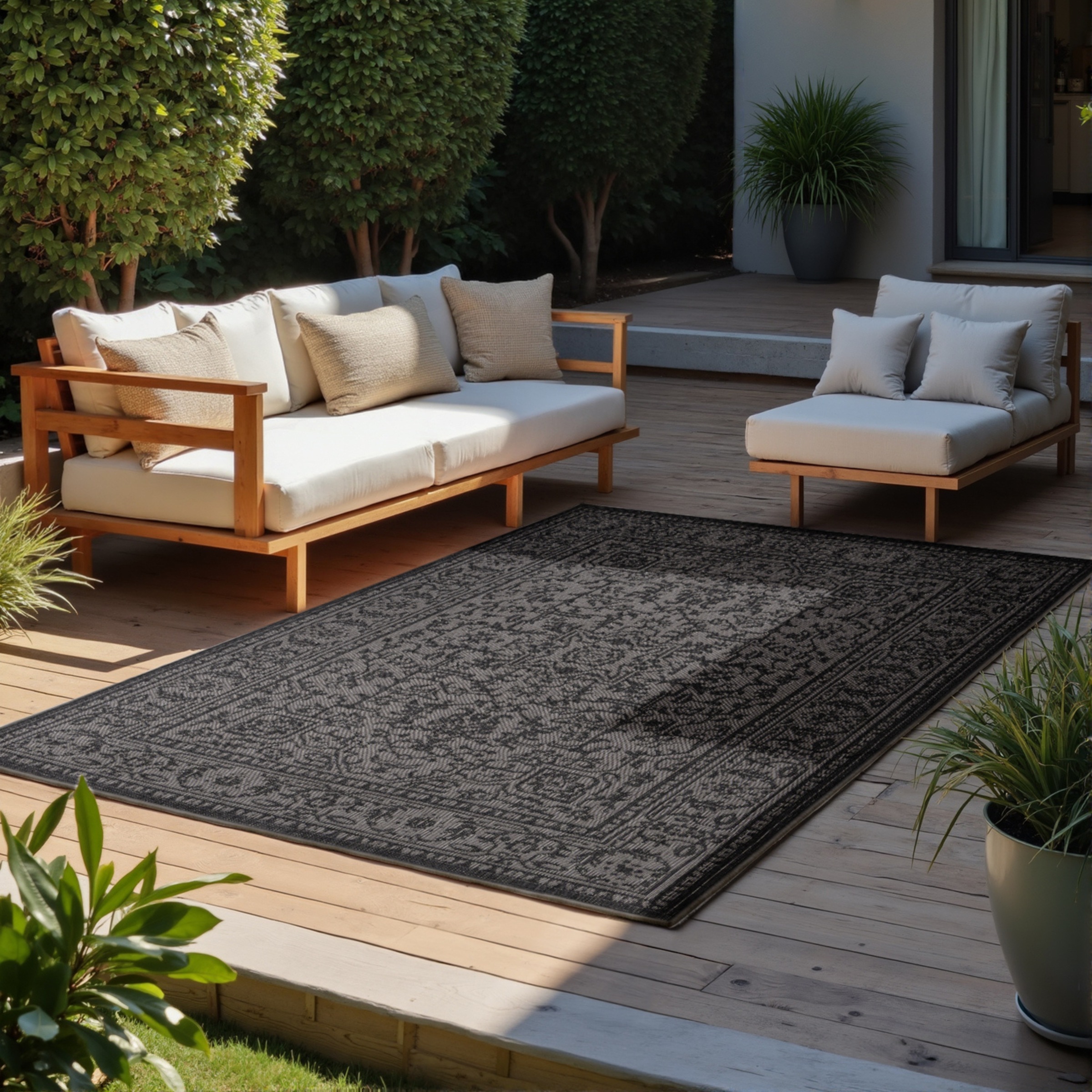 Outdoorteppich HANSE HOME "Kona Wendeteppich", schwarz (schwarz, weiß), B:200cm H:5mm L:290cm, Polypropylen, Teppiche, Outdoorteppich, In und Outdoor, Flachgewebe, wetterfest, pflegeleicht, robust