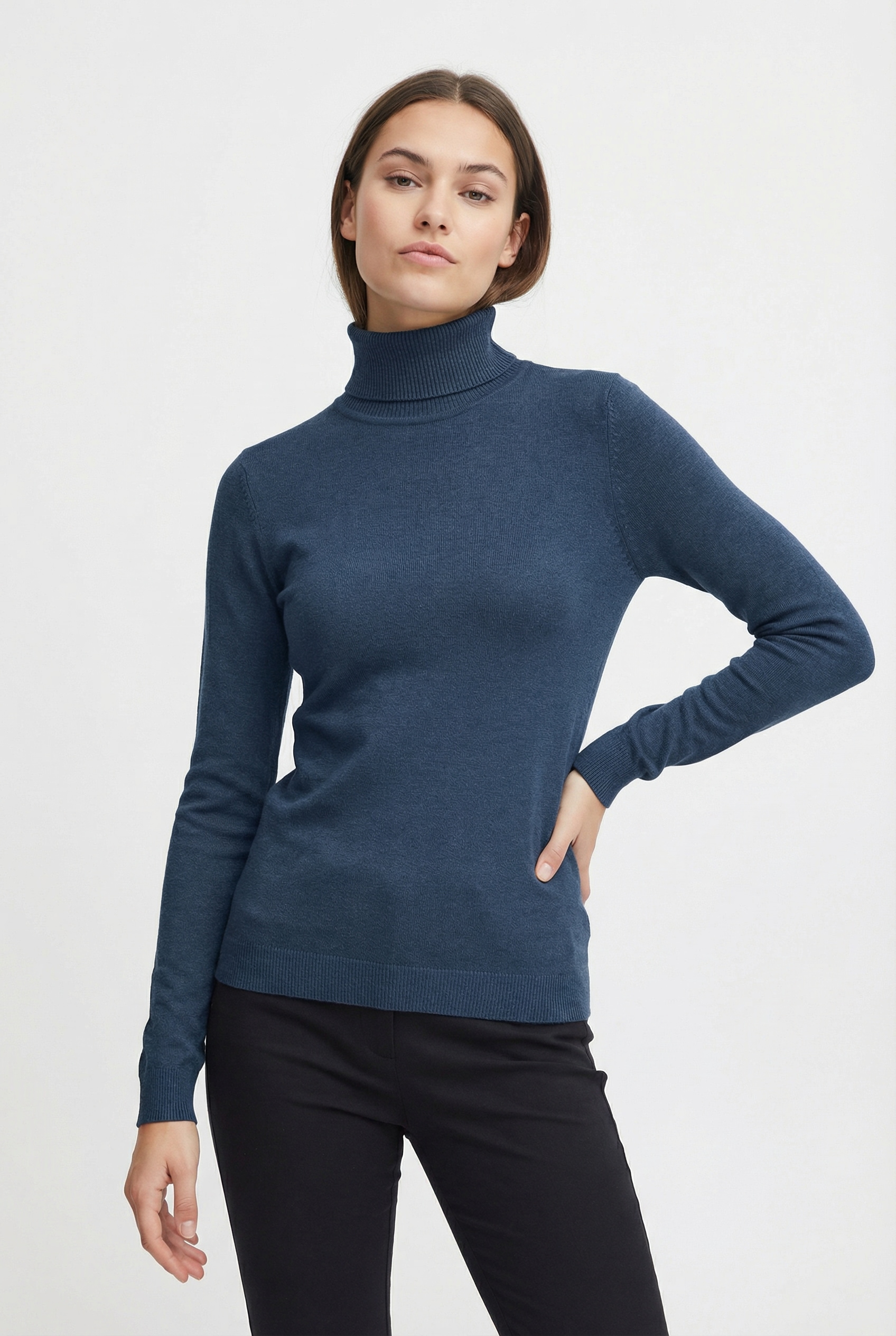 Rollkragenpullover VERO MODA "VMHAPPINESS LS ROLLNK PULLOVE GA BOO REP", Damen, Gr. S, schwarz denim, Feinstrick, Obermaterial: 50% Viskose, 28% Polyester, 22% Nylon, unifarben, slim fit taillenbedeckt, hoch geschlossener Ausschnitt, Rippstrickbündchen, P