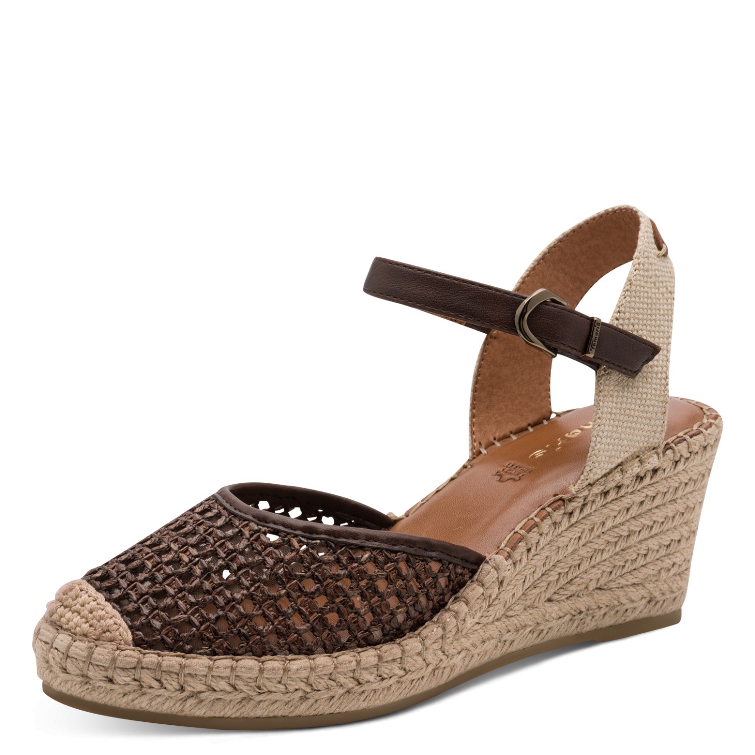 Slingpumps TAMARIS, Damen, Gr. 36, mokka, Bast, Leder, Textil, geflochten, kontrastfarbene Details, Schuhe Slingpumps, Sandalette, Riemchensandale mit Touch it-Ausstattung