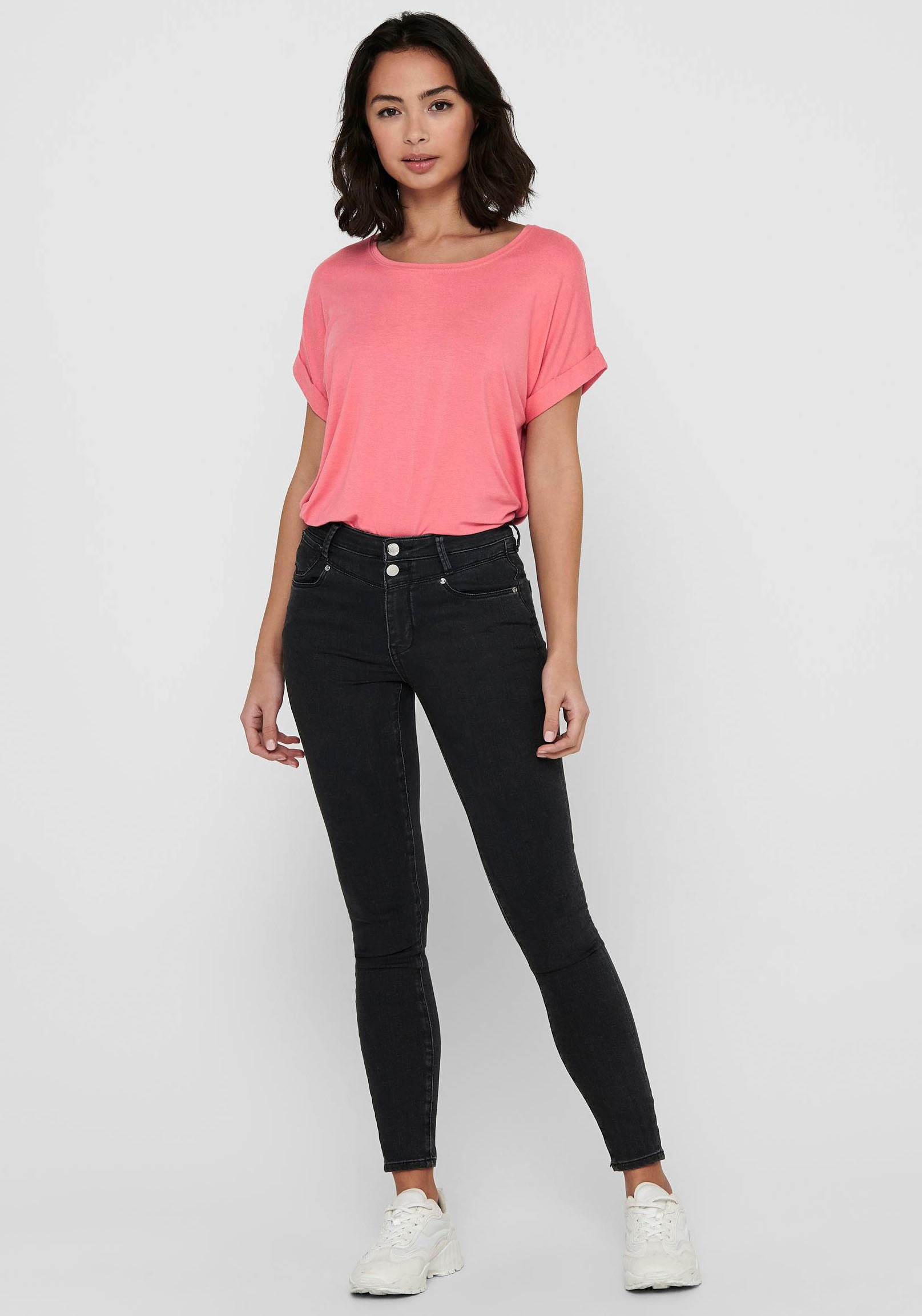 ONLY T-Shirt »ONLMOSTER – Kurzarmshirt mit Aufschlag und klassischem Look«, unifarben, casual, regular fit, Viskosemischung, Rundhals