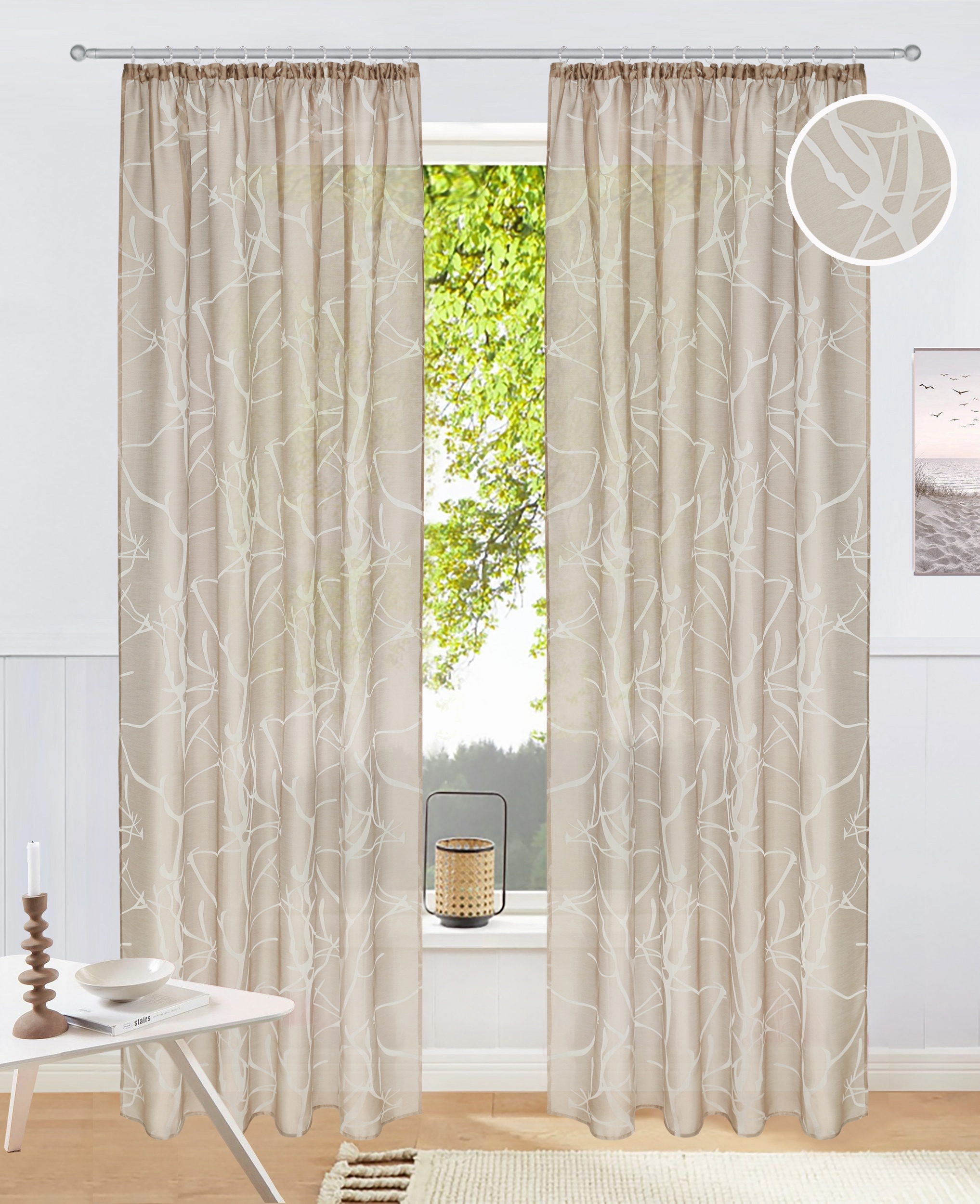 OTTO home Gardine "Anna" Kräuselband 1 Stk. tlg. Viskose, Polyester, Äste-Motiv