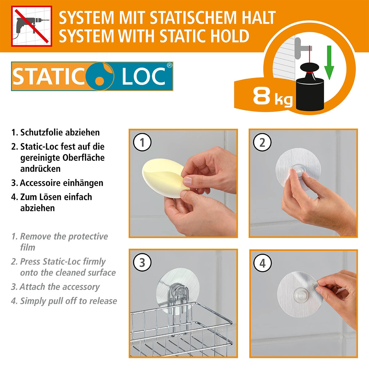 WENKO Badregal »Static-Loc® Osimo«, Befestigen ohne Bohren