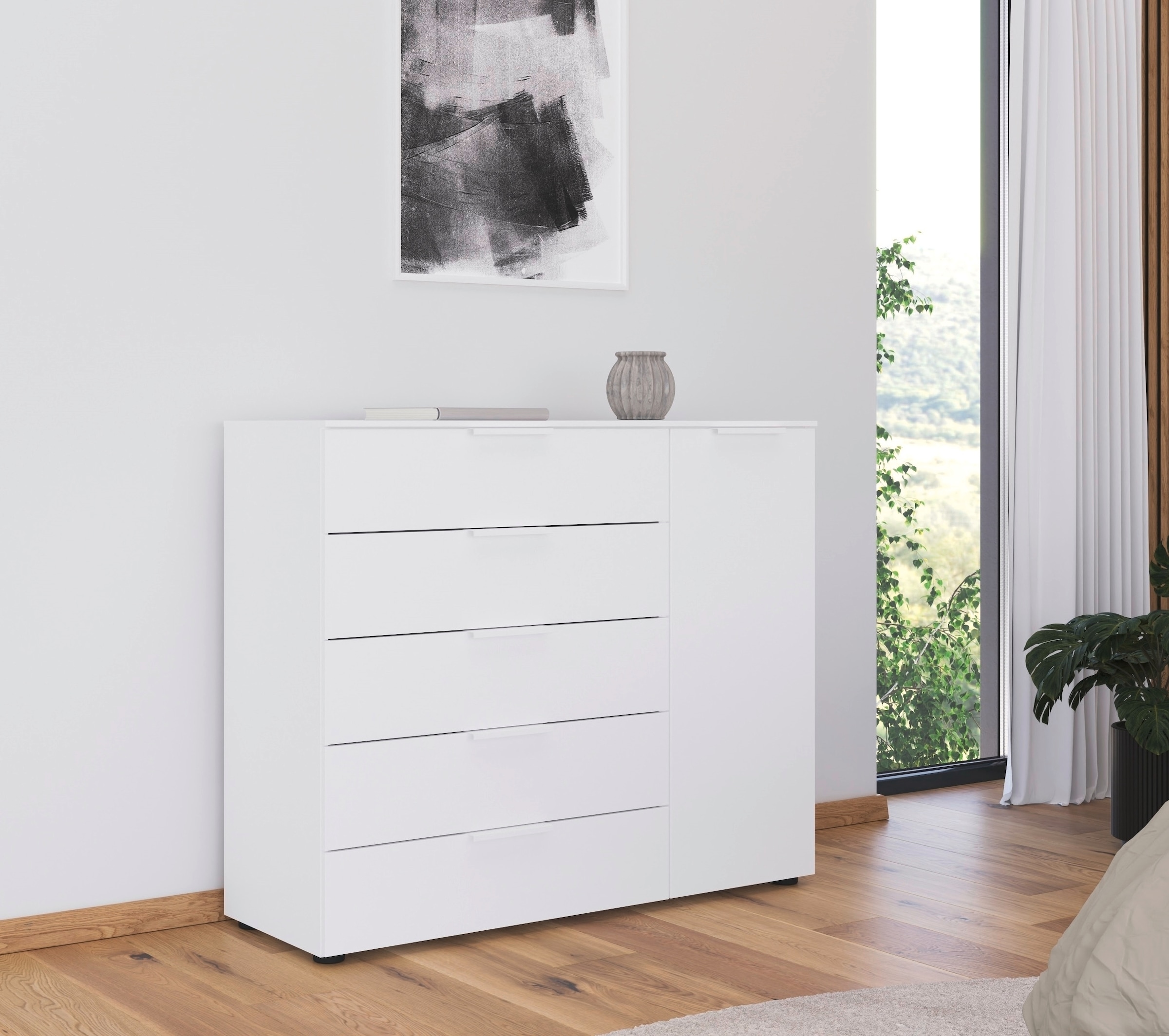 rauch Schubkastenkommode »Kommode Türkommode Sideboard Kombikommode FLIPP«, (Breite 120 cm mit 2 Einlegeböden), 1-türig mit 5 Schubladen und Soft-Close-Funktion