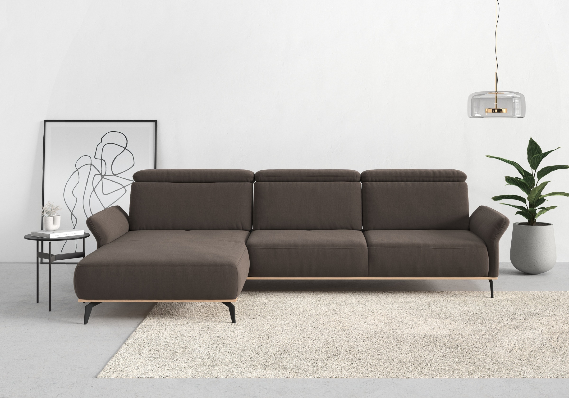 Ecksofa HOME AFFAIRE "Fjord L-Form", braun (nuss), B:324cm H:93cm T:184cm, 100% Polyester, Sofas, Ecksofa, massiv, wahlweise mit Armlehnfunktion, Kopf- Sitztiefenverstellung 7