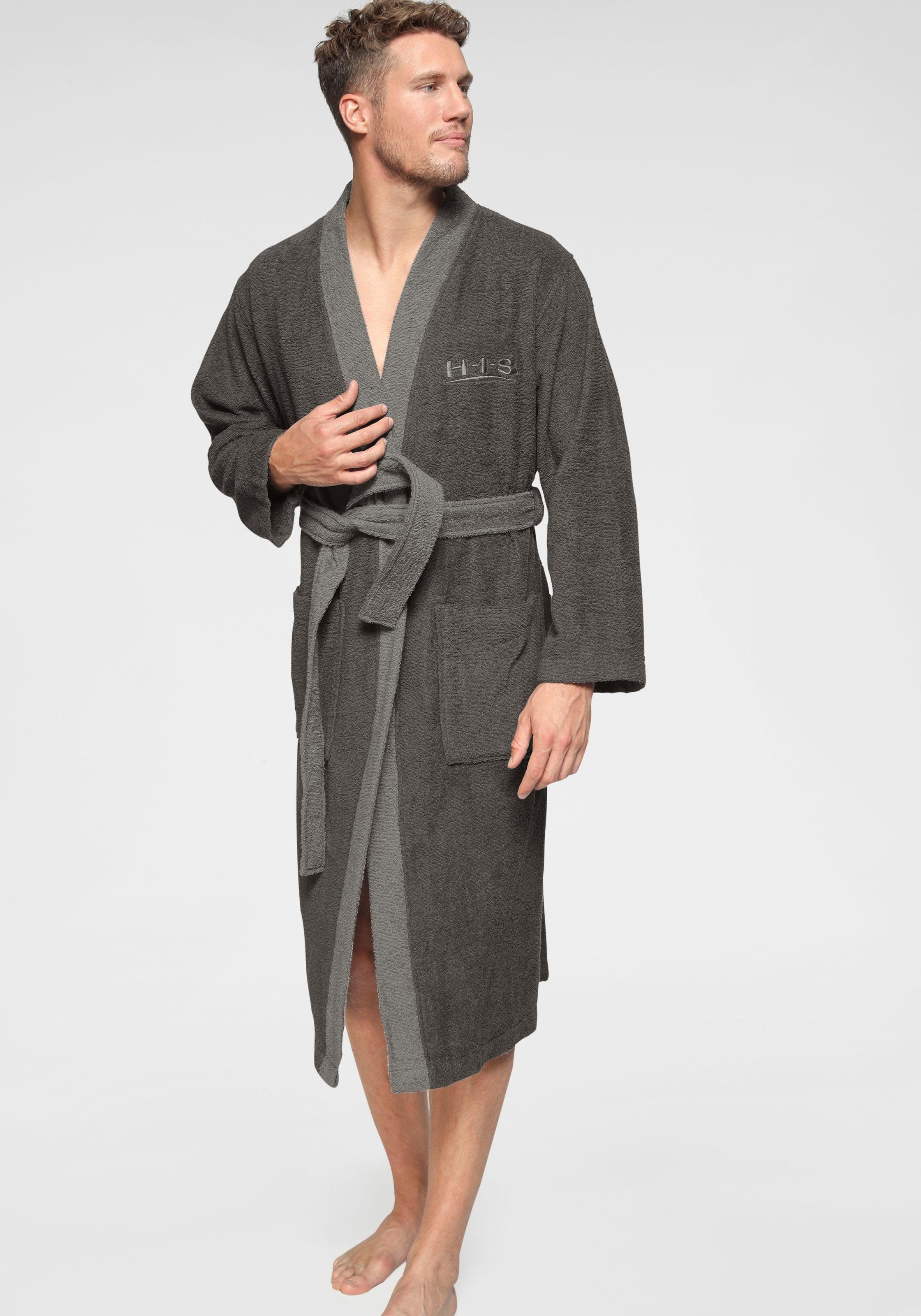 Unisex-Bademantel H.I.S, L:120cm, grau, Walkfrottee, Hausmäntel, "Hannes, ideal für Sauna & Spa, Hotelbademantel, Morgenmantel", für Damen & Herren,