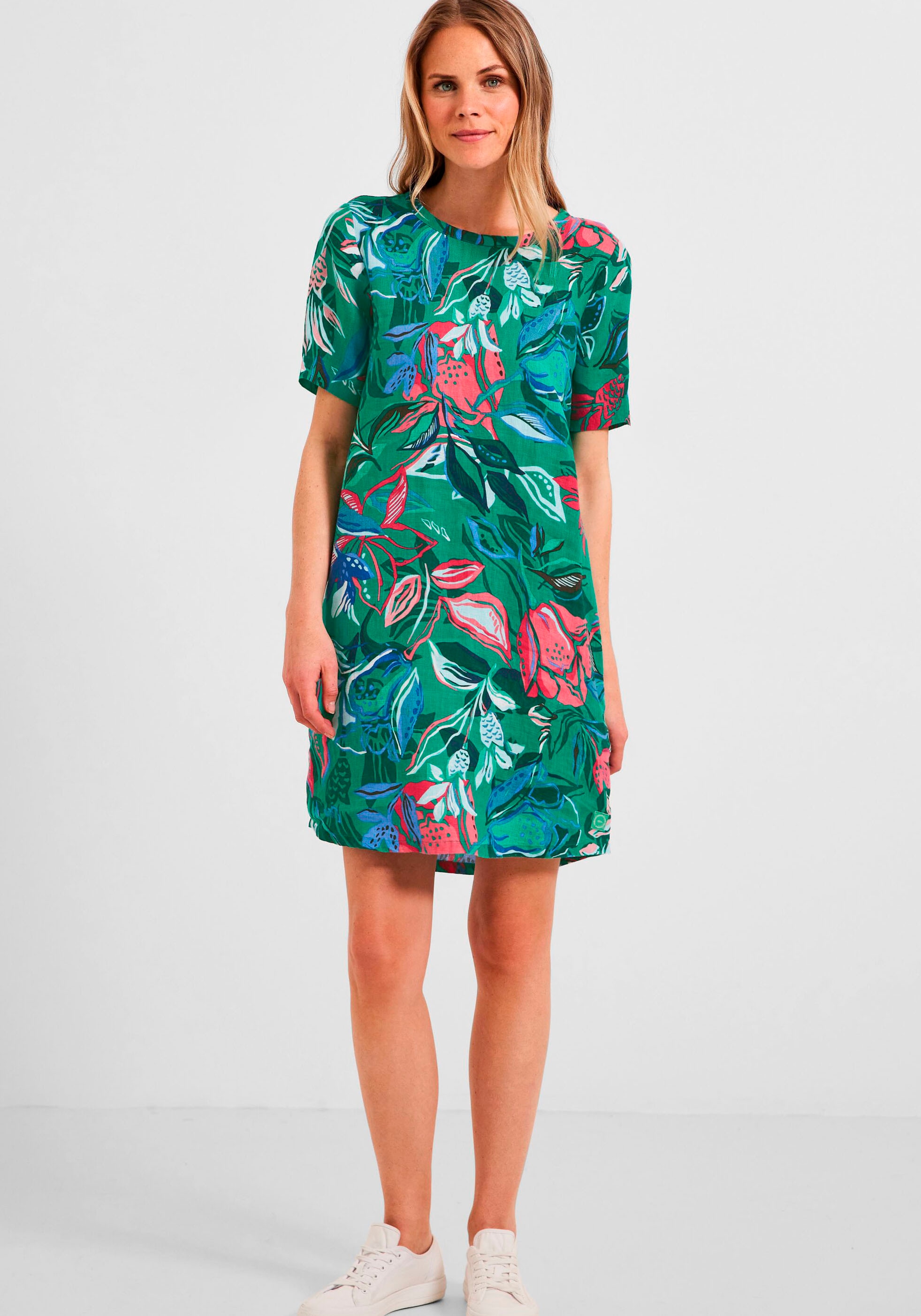 Cecil Druckkleid »LINEN_printed Print Dress«, trendiger in | Optik für BAUR bestellen