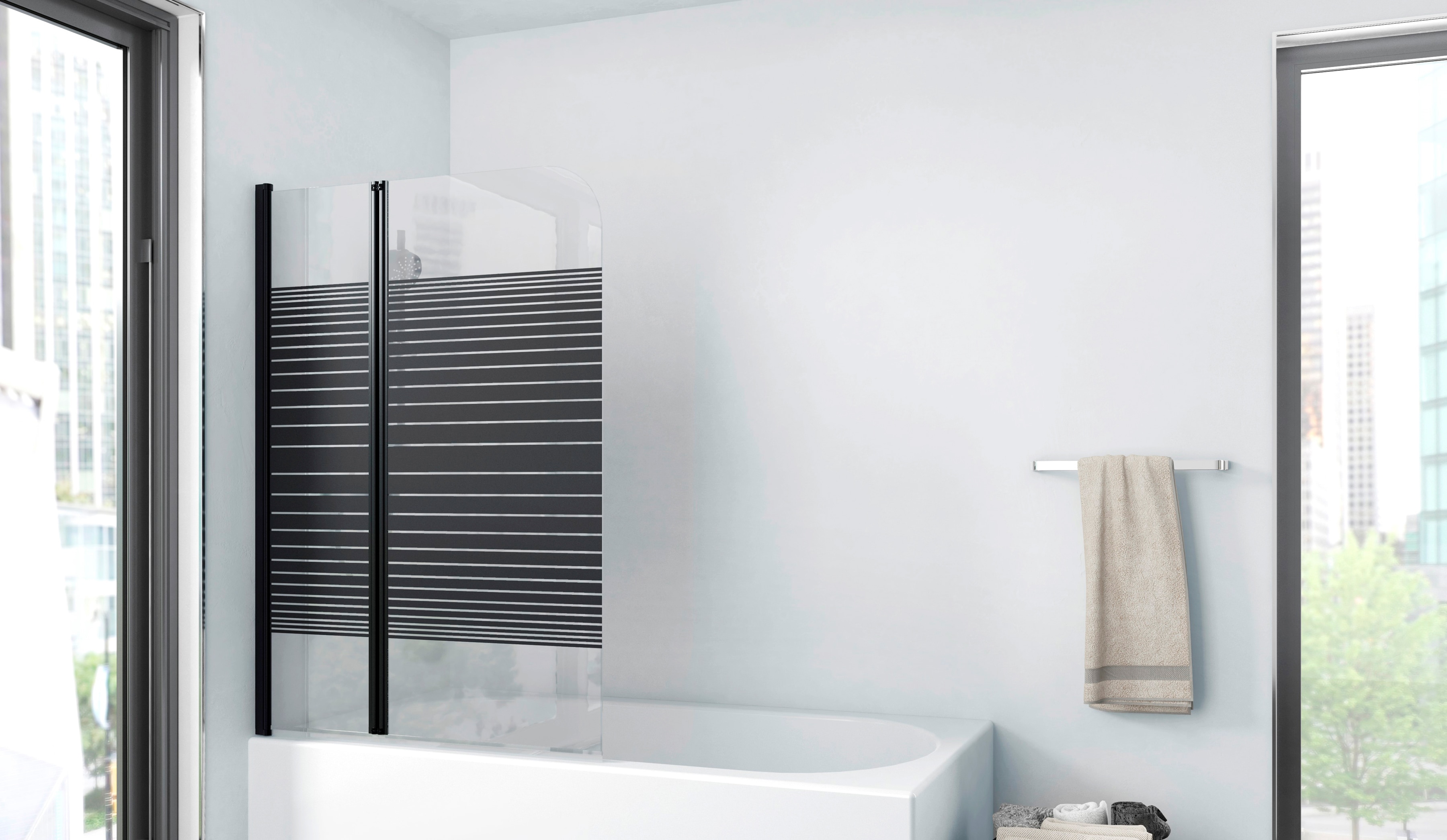 Marwell Badewannenfaltwand "Black Lines" 2-teilig, BxH: 100x140 cm