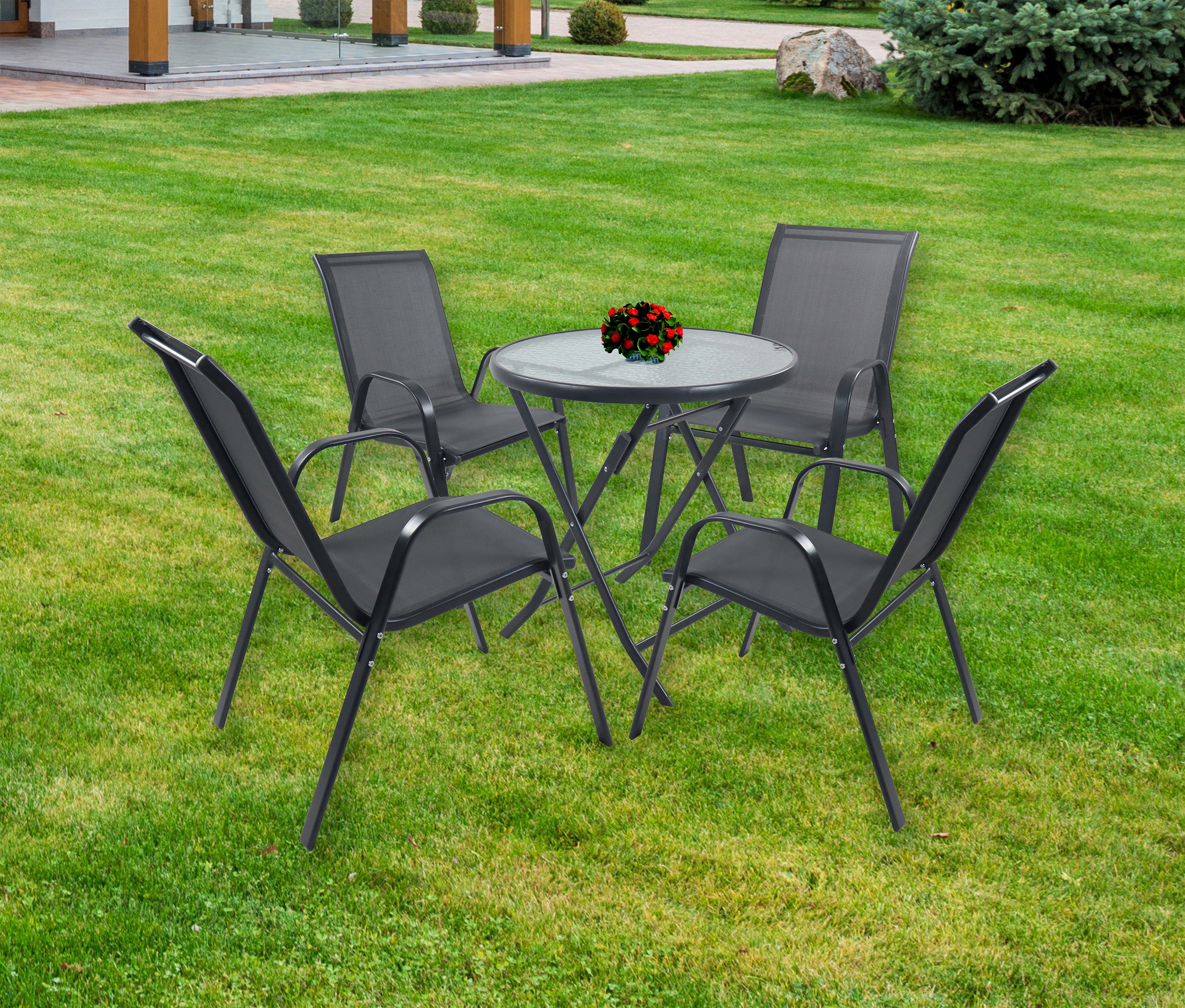 VCM Garten-Essgruppe »VCM 5-tlg Gartenmöbel Set | Sitzgruppe Essgruppe | 1xTisch, 4x Stühle | Tisch Maße ca. H. 70 x B. 70 x T. 70 cm | Garten Set - Sonlas«, (5 tlg., Sonlas)