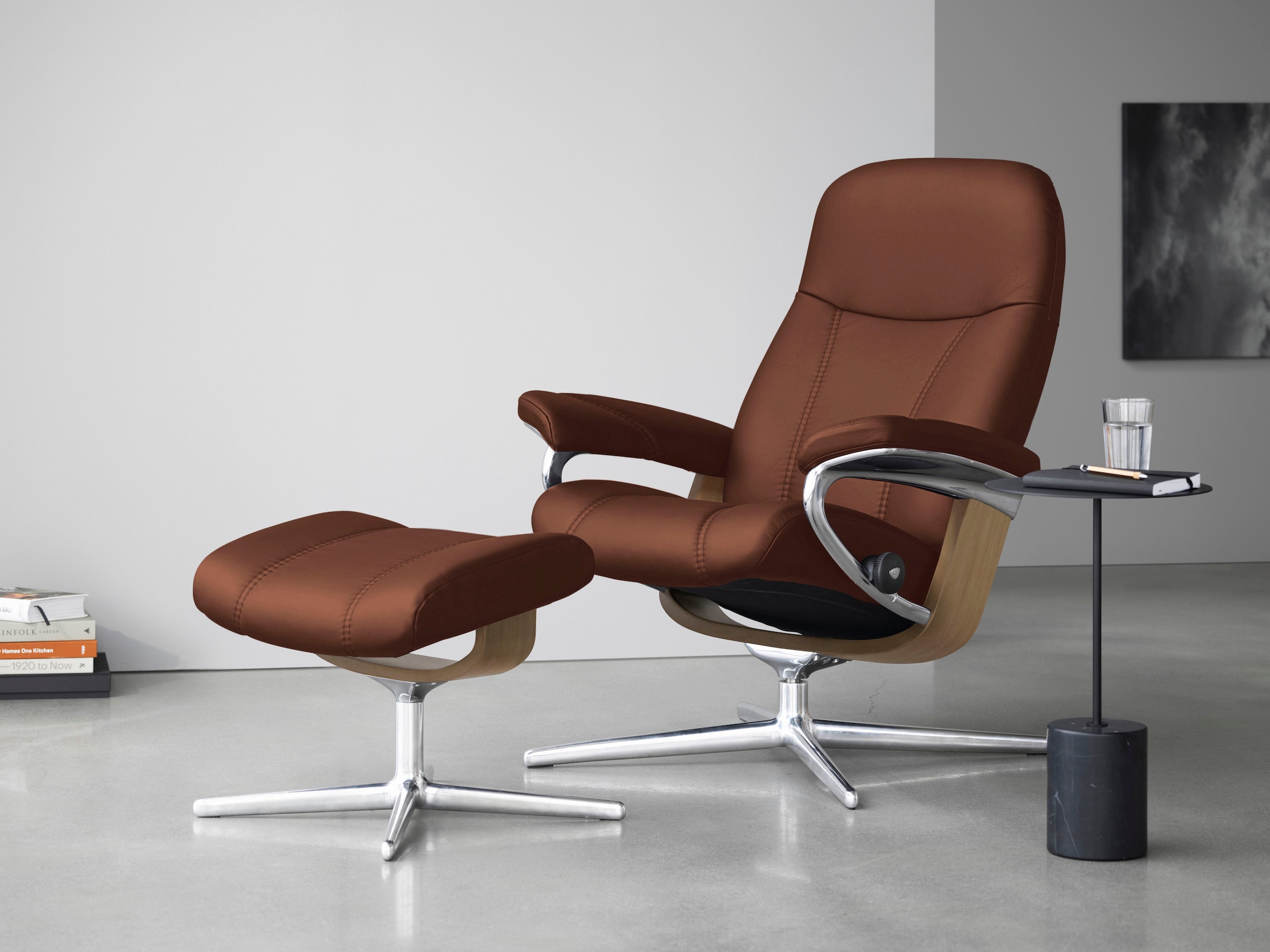 Stressless Relaxsessel "Consul" mit Cross Base, Größe S, M & L, Holzakzent Eiche, in 2 Bezugsqualitäten lieferbar