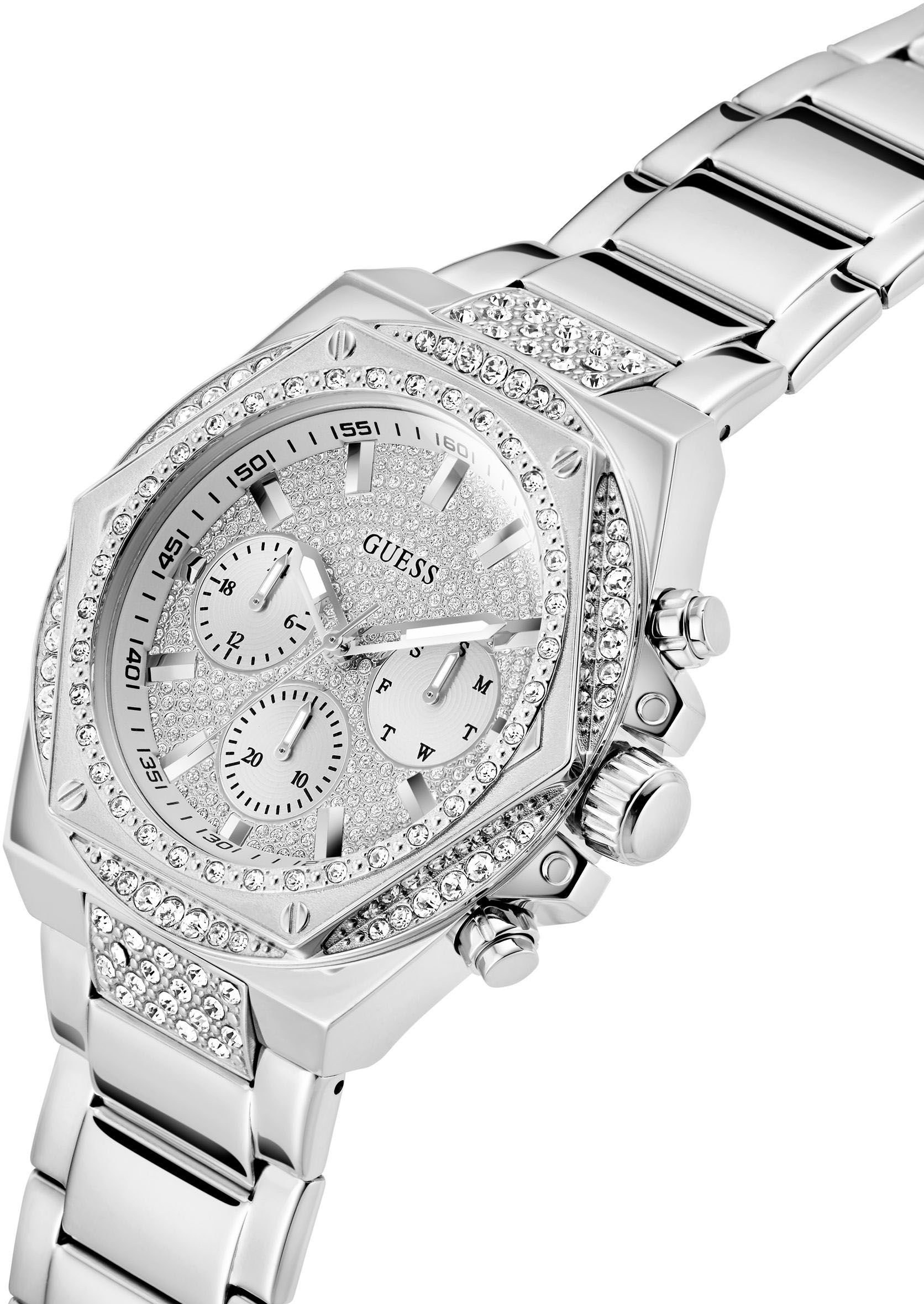 Guess Multifunktionsuhr »FURY«, Quarzuhr, Armbanduhr, Herrenuhr, Datum, Wochentag, Edelstahlarmband