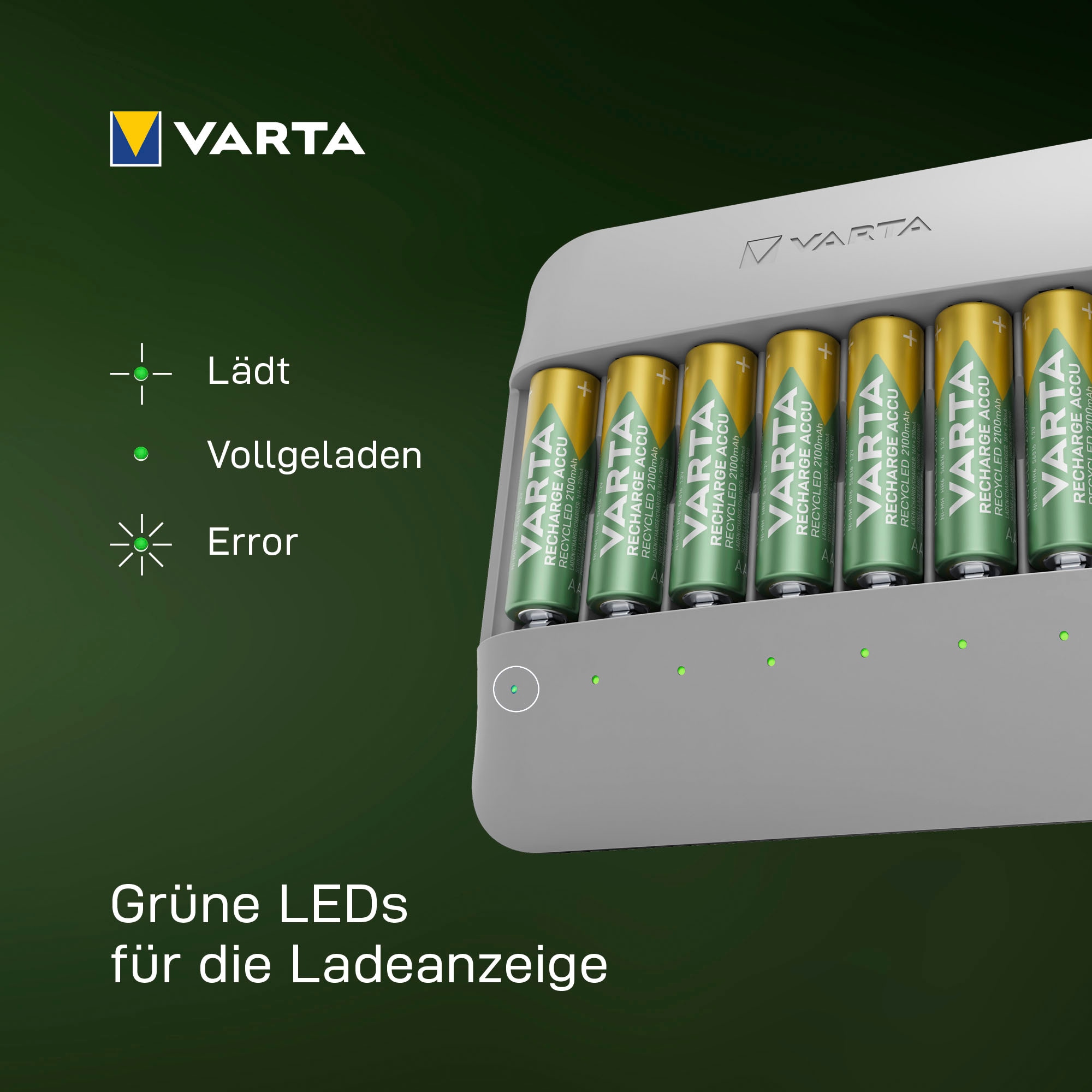 VARTA Batterie-Ladegerät »Eco Charger Multi Recycled + 8x AA 2100 mAh«, 2000 mA, (Packung)